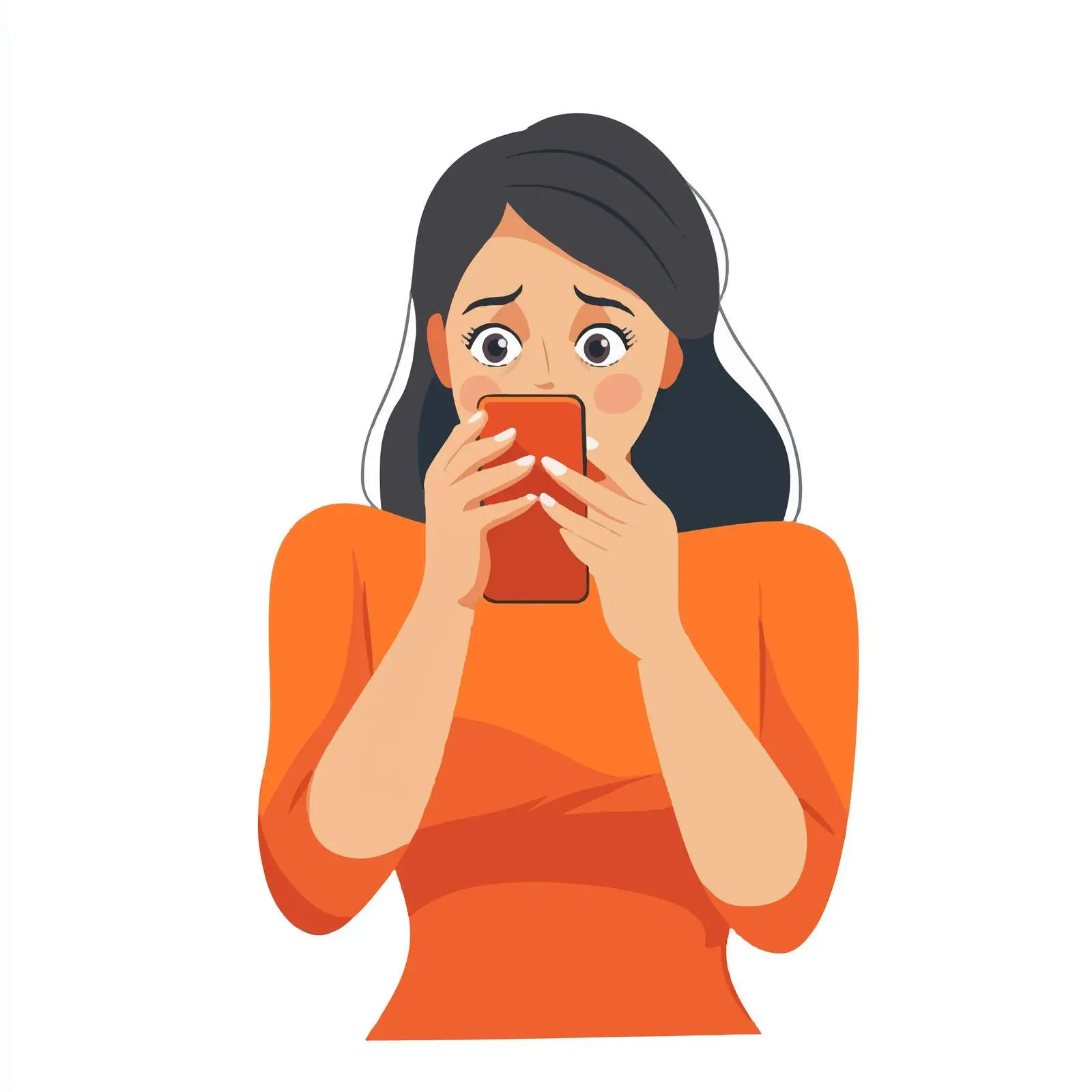 Frightened Woman Biting Nails with Phone – free nervousness image from Dotvec