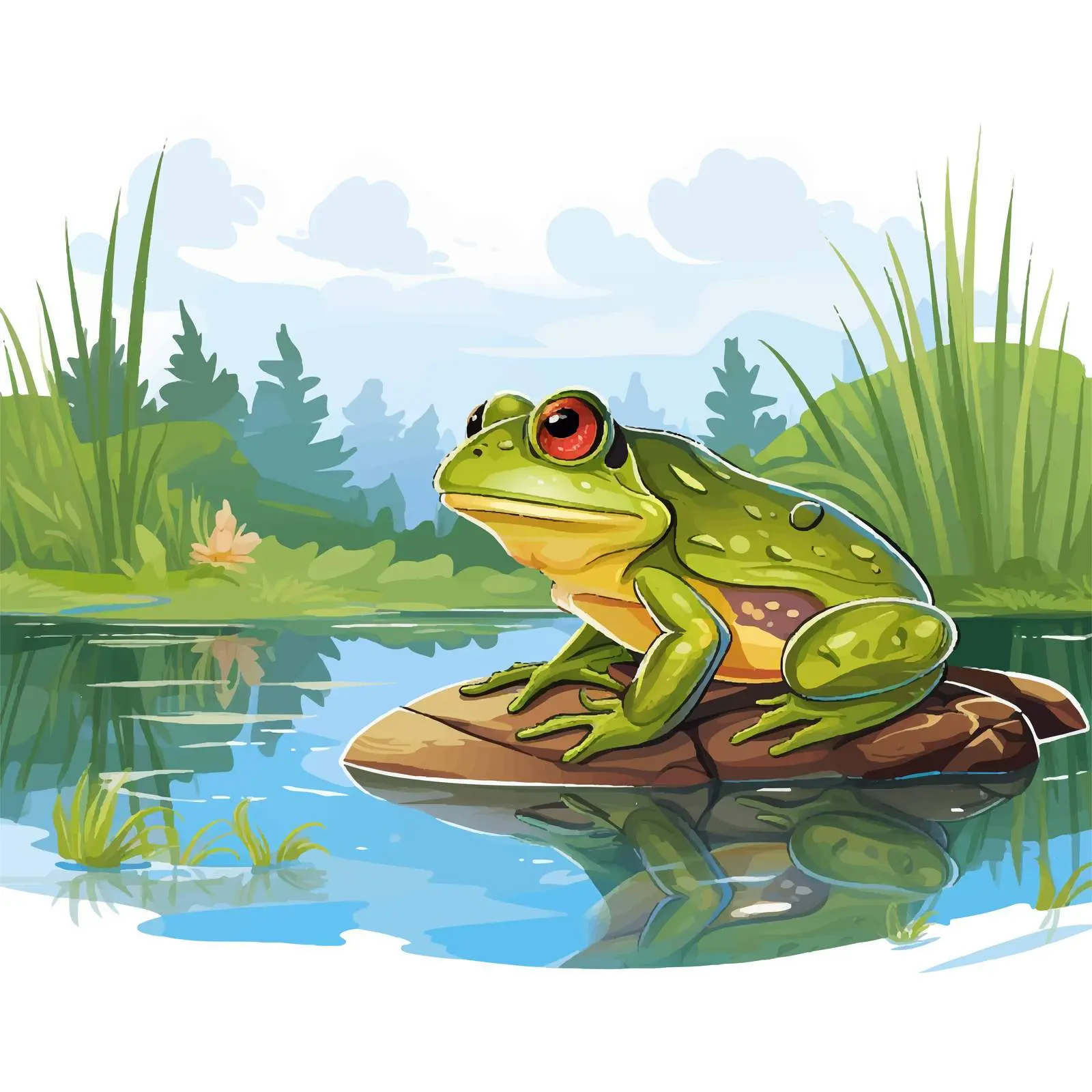 Cartoon Frog in Natural Habitat Illustration – free pole image from Dotvec