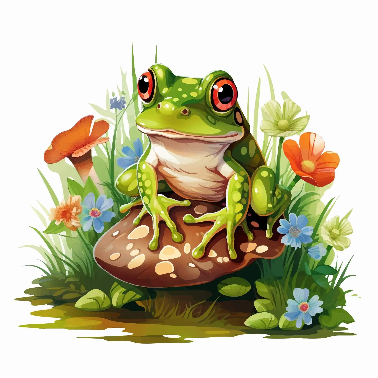 Cartoon Frog Living in Nature Illustration — free download from Dotvec