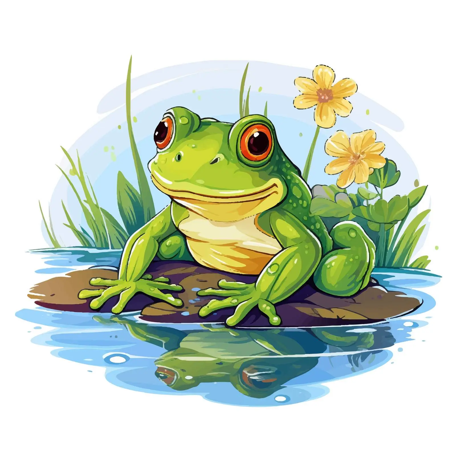 Cartoon Frog Living in Nature Vector Illustration — free download from Dotvec