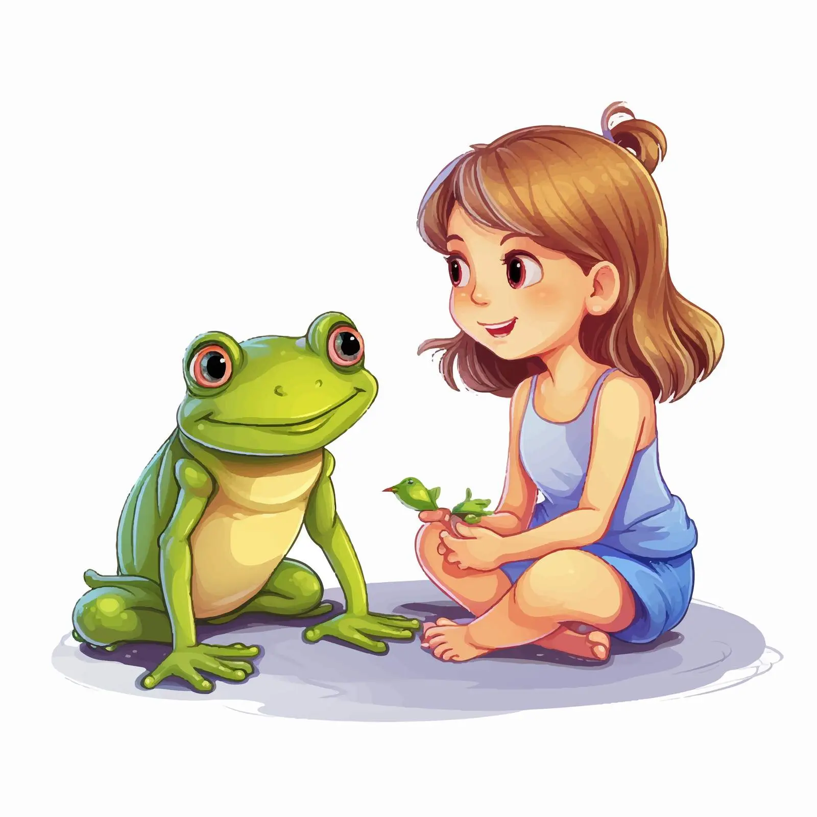 Cute Frog with Girl Cartoon Vector Illustration — free download from Dotvec