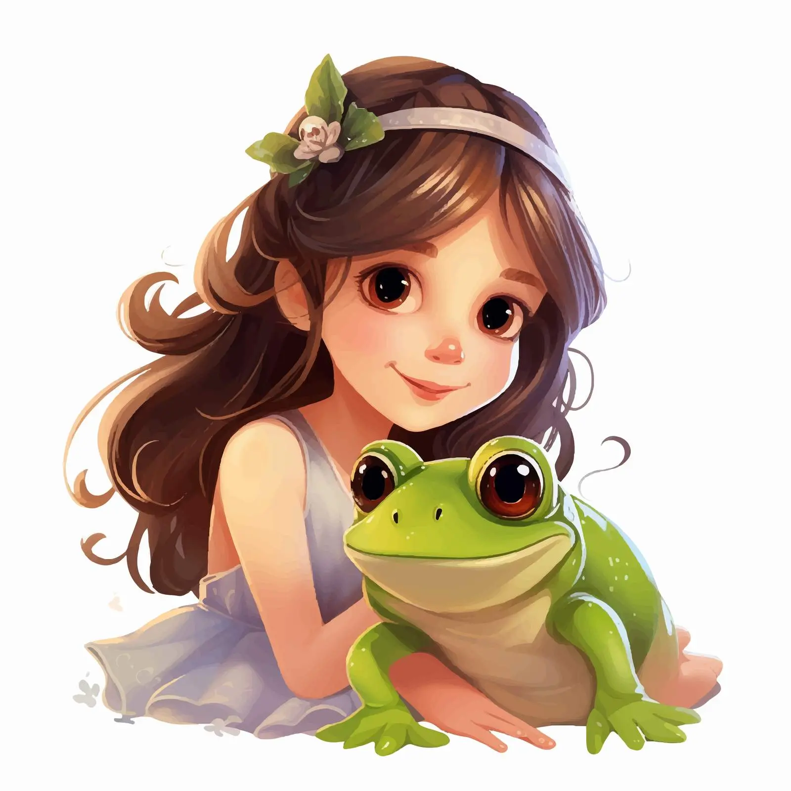 Cute Cartoon Frog with Girl Vector Illustration — free download from Dotvec
