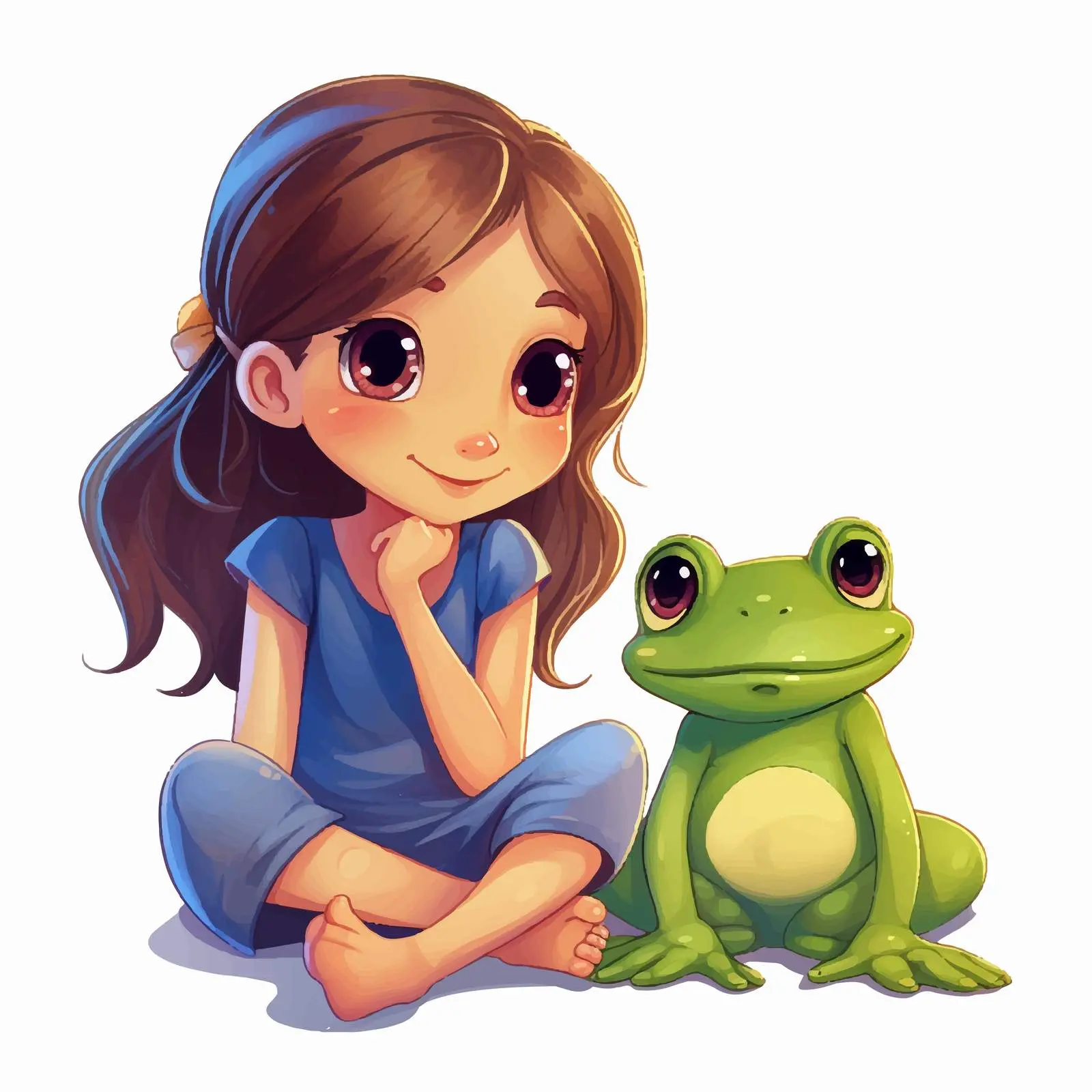 Cute Girl with Frog Cartoon Vector Illustration — free download from Dotvec