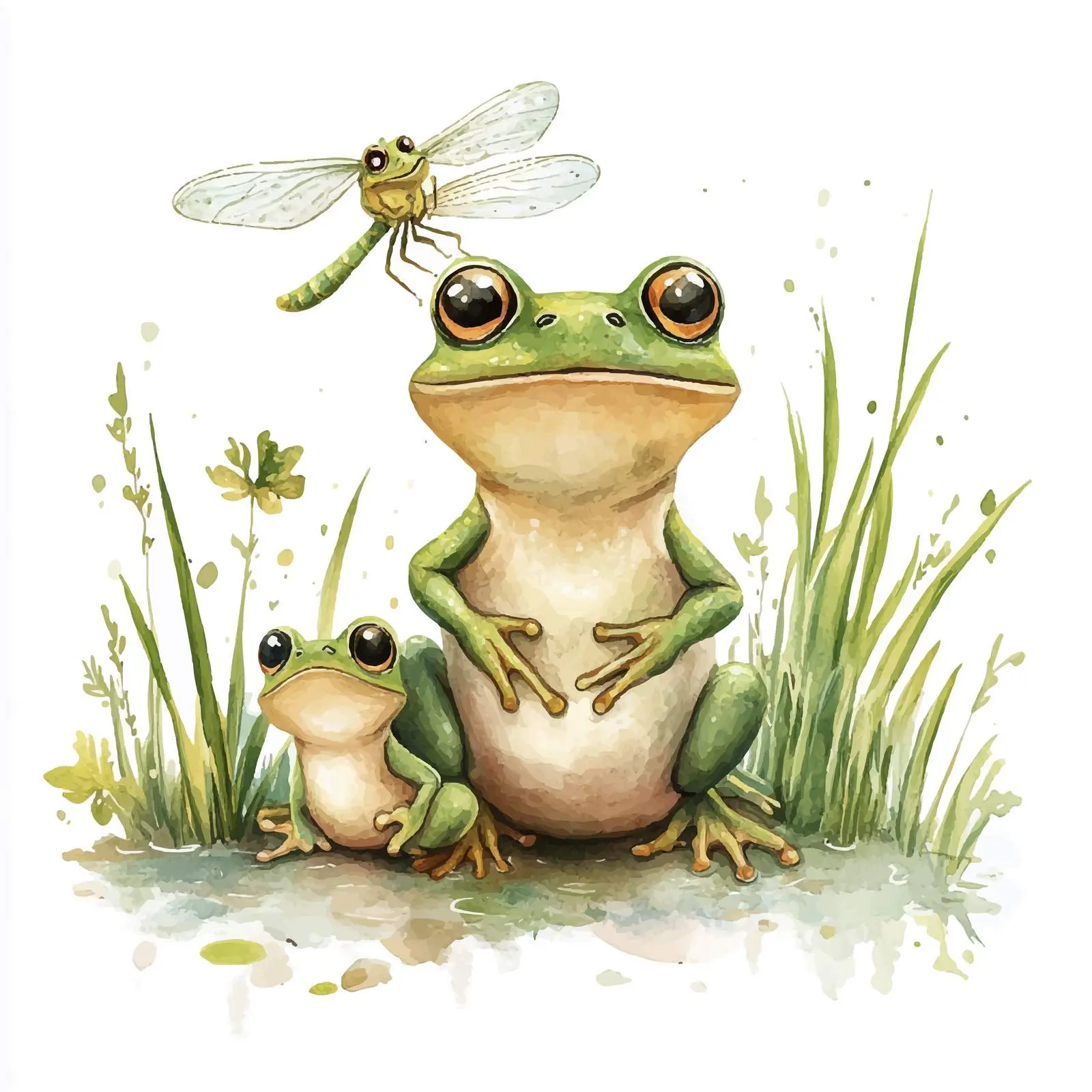 Frog Mother and Baby with Dragonfly in Swamp — free download from Dotvec
