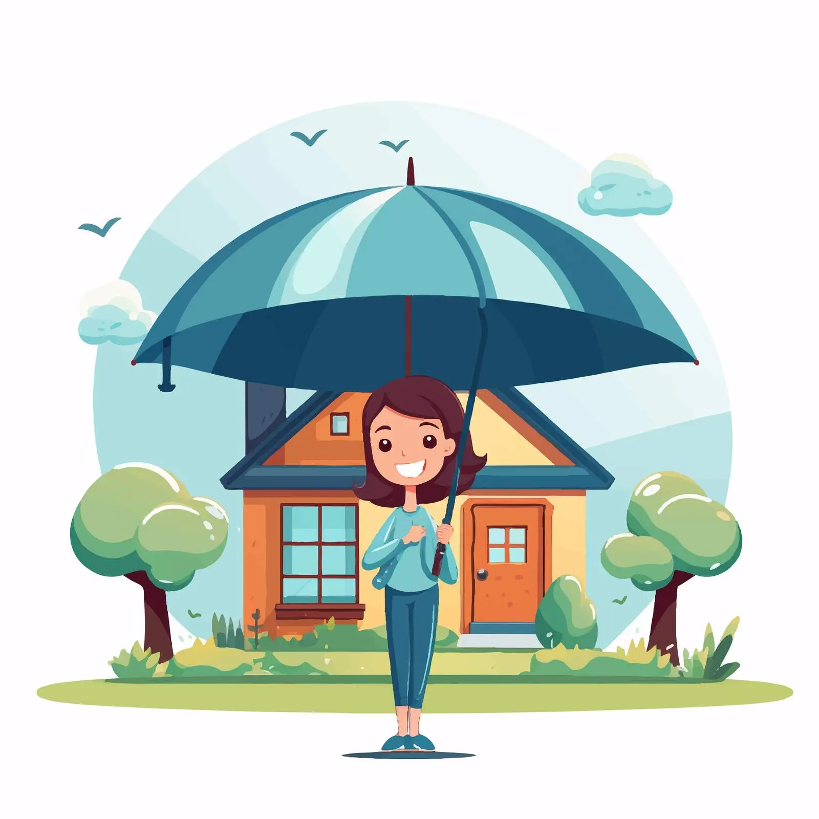 Girl with Umbrella in Front of House Scene — free download from Dotvec