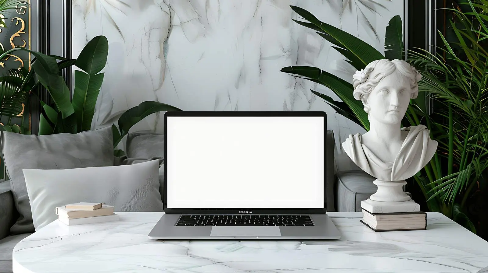 Blank Laptop Screen on Marble Table — free download from Dotvec