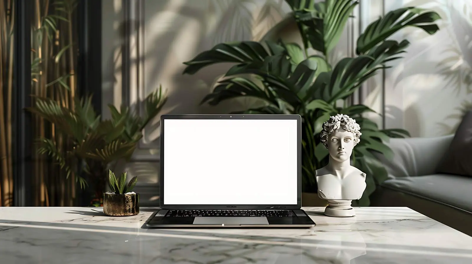 Blank Screen Laptop on Marble Table — free download from Dotvec