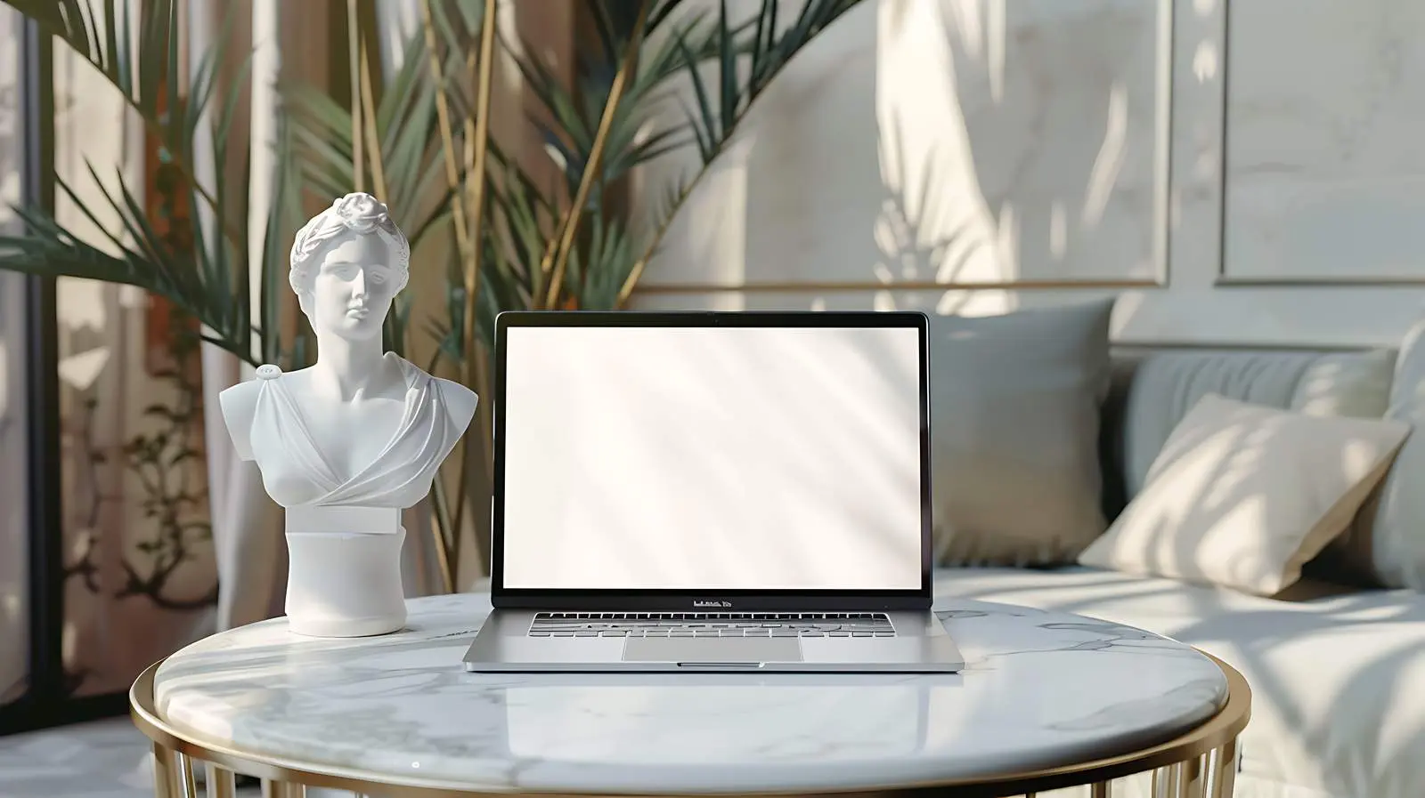 Blank Laptop Screen on Marble Table – free marble table image from Dotvec