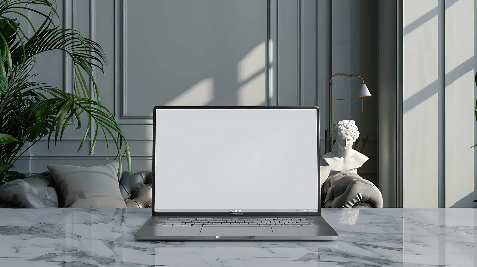 Blank Laptop Screen on Marble Table — free download from Dotvec