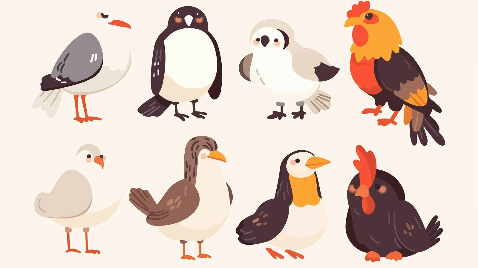 Adorable Birds: Gull, Owl & Penguin — free download from Dotvec