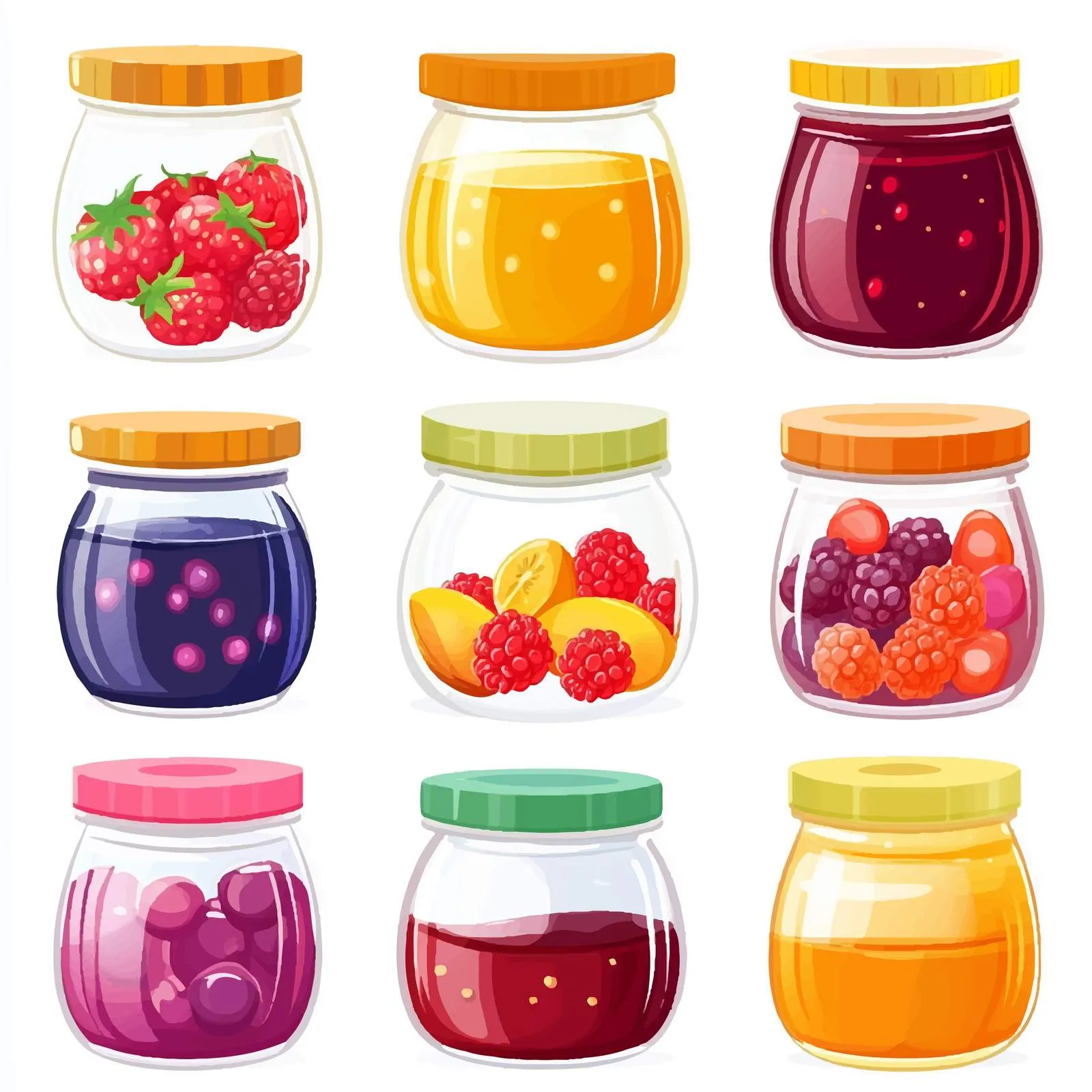 Natural Fruit and Berry Jam Collection in Jars — free download from Dotvec