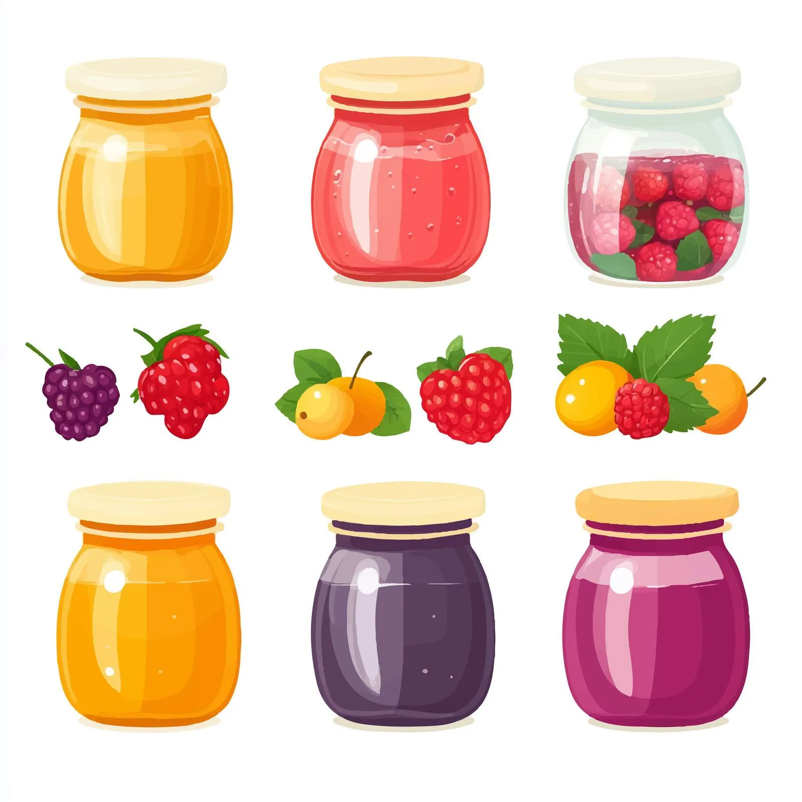Natural Fruit and Berry Jam Set in Jars — free download from Dotvec