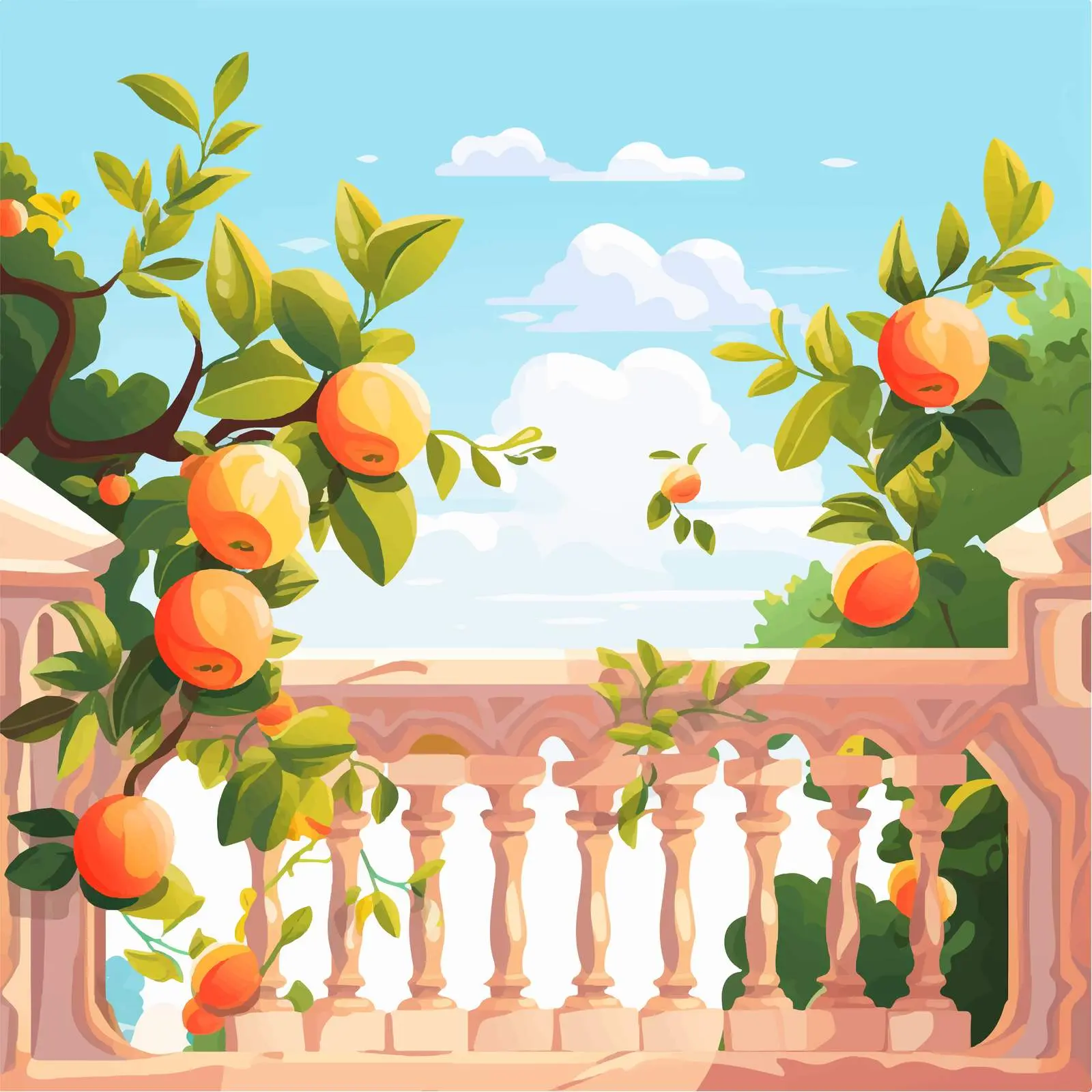 Fruit Tree Behind Balustrade on Sunny Day – free hibiscus image from Dotvec