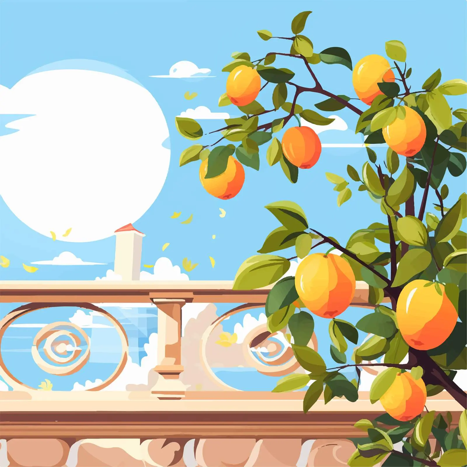 Fruit Tree Behind Balustrade on Sunny Day — free download from Dotvec