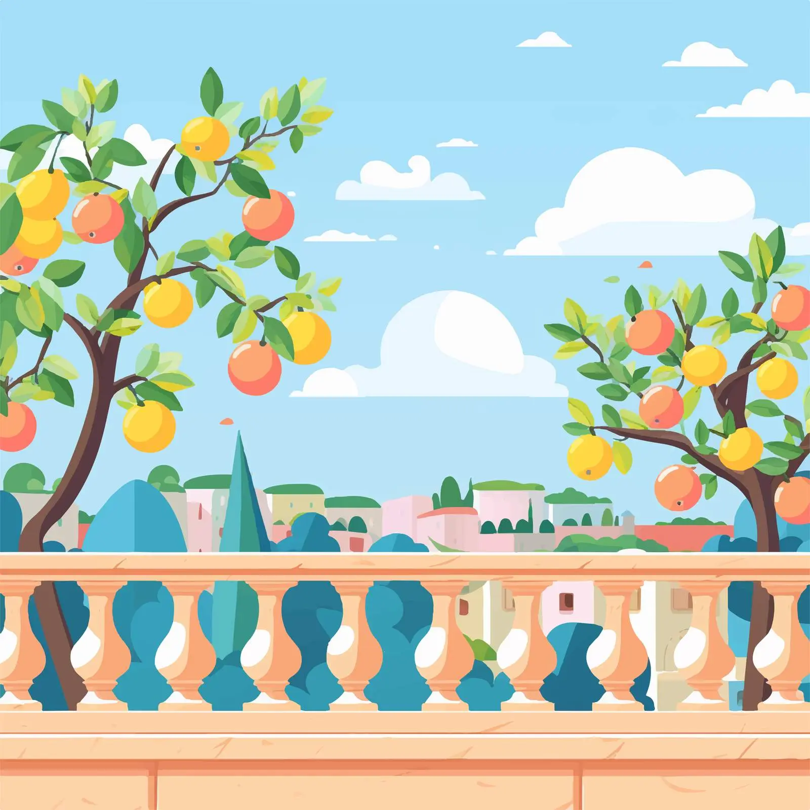 Fruit Tree Behind Balustrade on Sunny Day – free fruit tree image from Dotvec