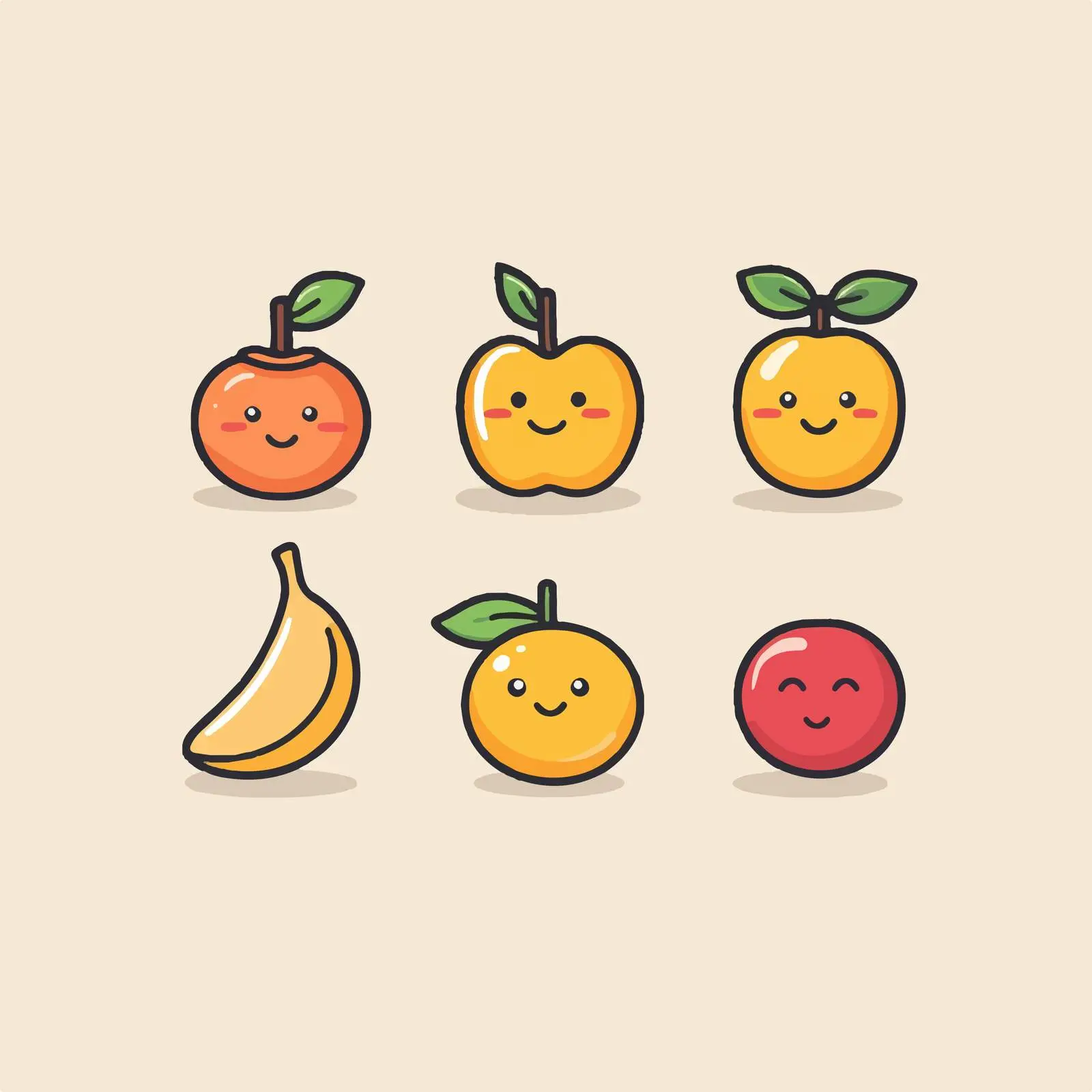 Kawaii Cartoon Fruits with Funny Faces – free fruit collection image from Dotvec
