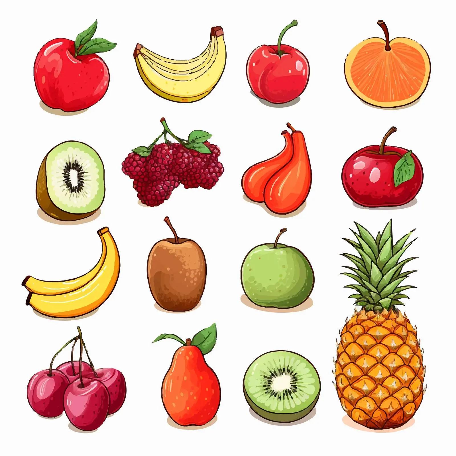 Vector Line Drawing of Diverse Fruits – free fruit collection image from Dotvec