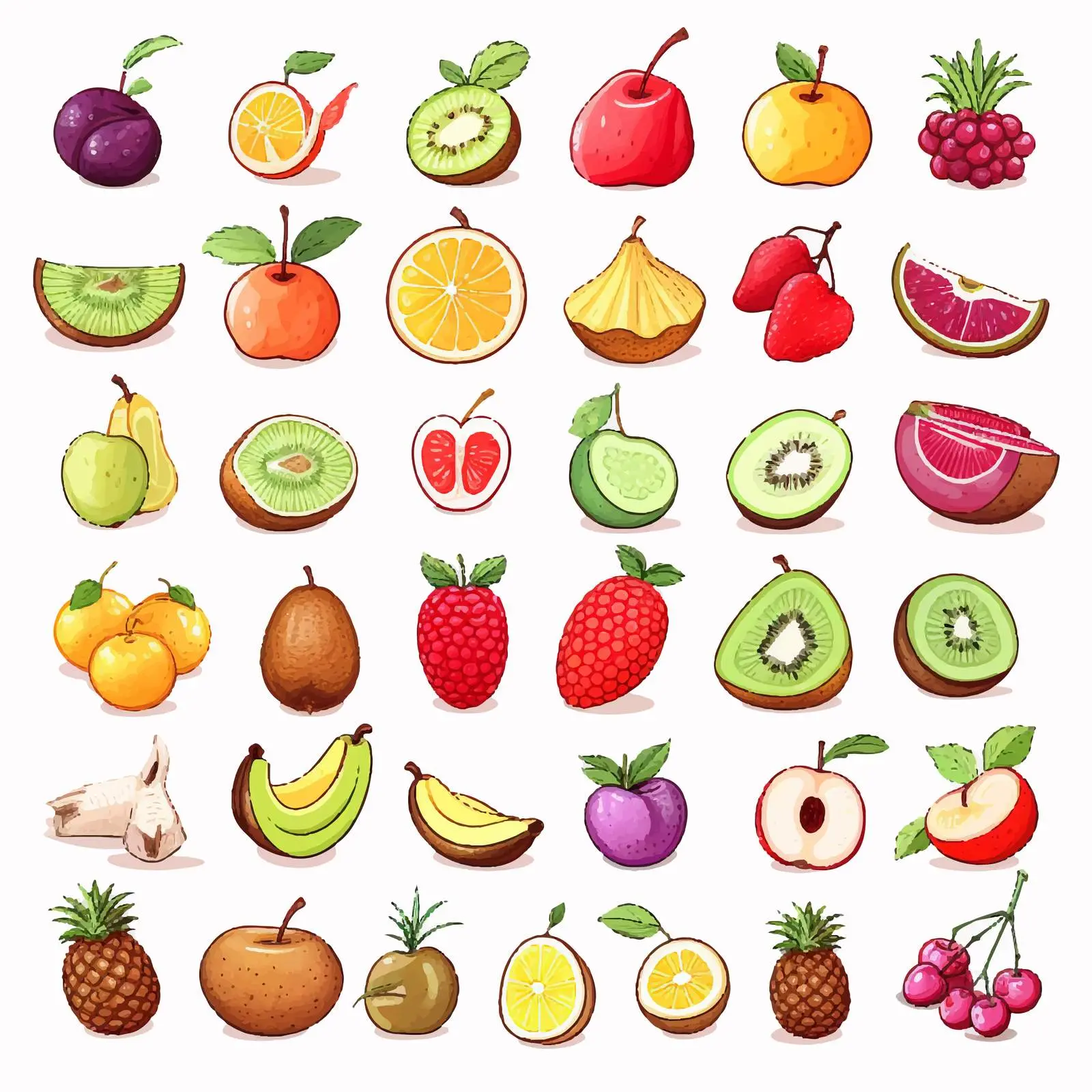 Line Drawing of Various Fruits Set – free fresh fruits image from Dotvec