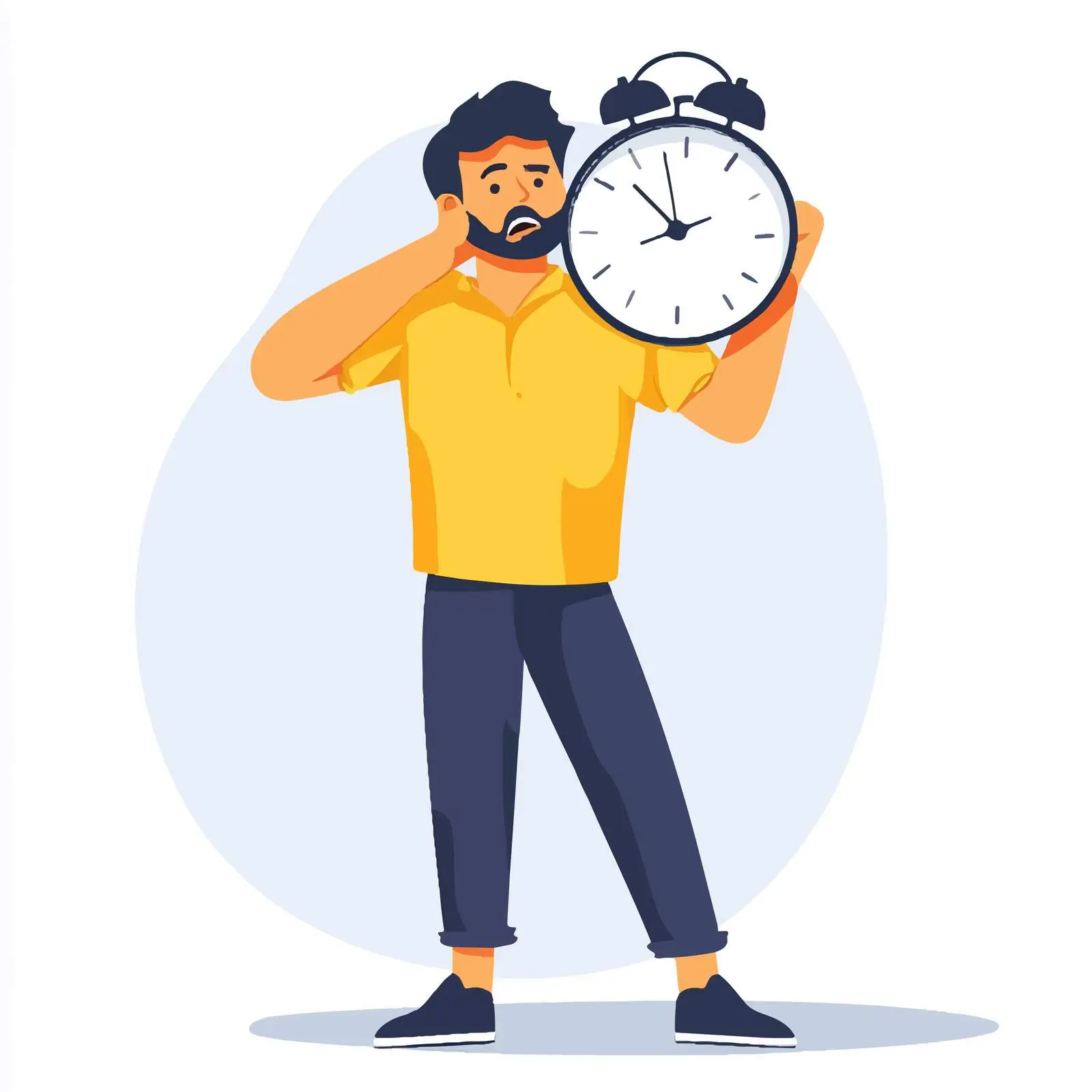Worried Young Man Holding Clock Vector – free personal time image from Dotvec