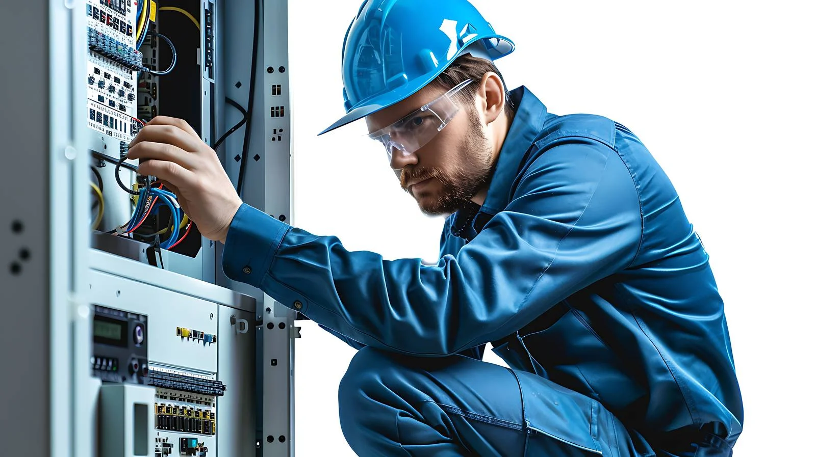 Young Engineer Examining Crouched Full Length — free download from Dotvec