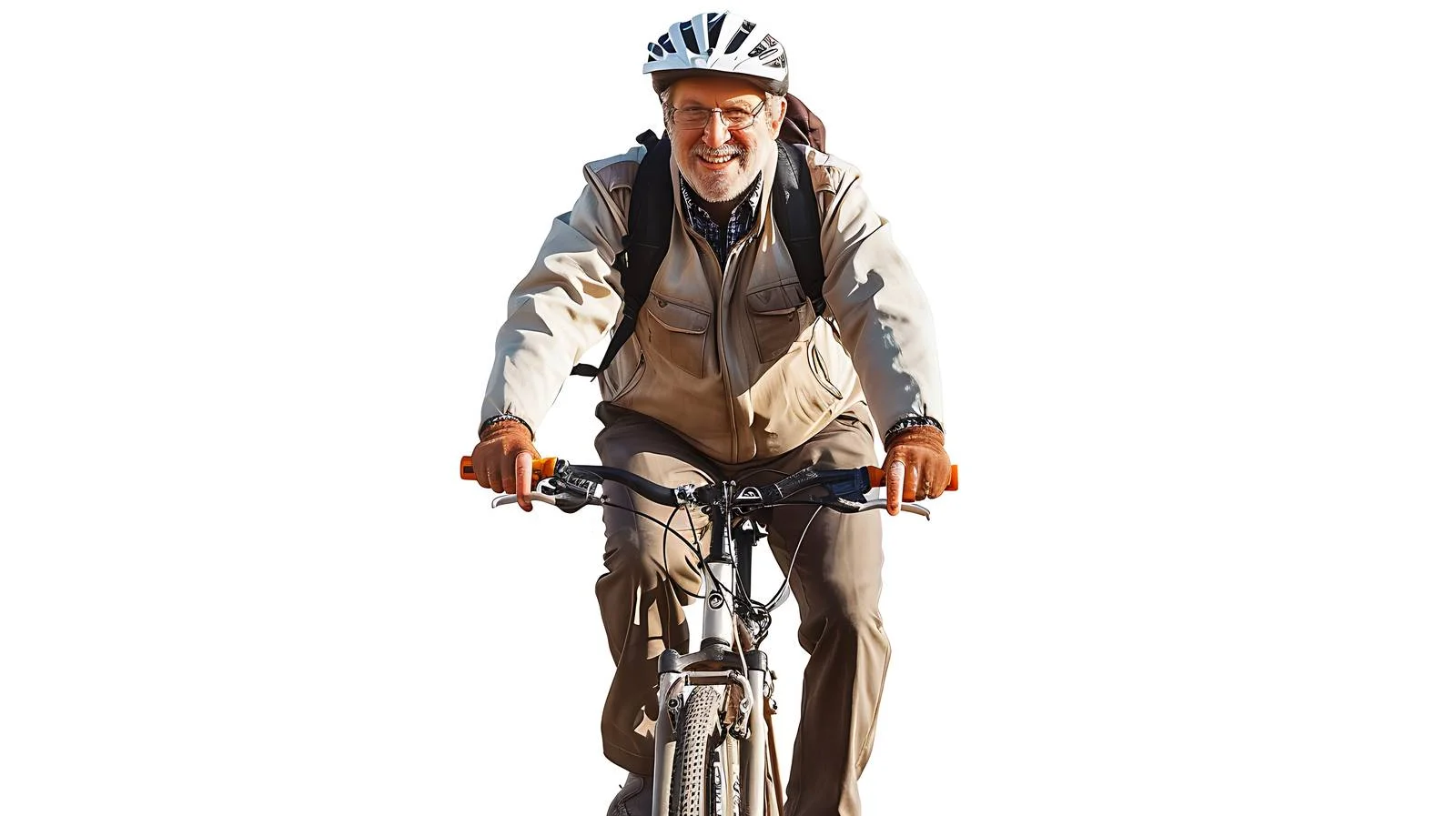 Senior man smiling while riding bicycle — free download from Dotvec