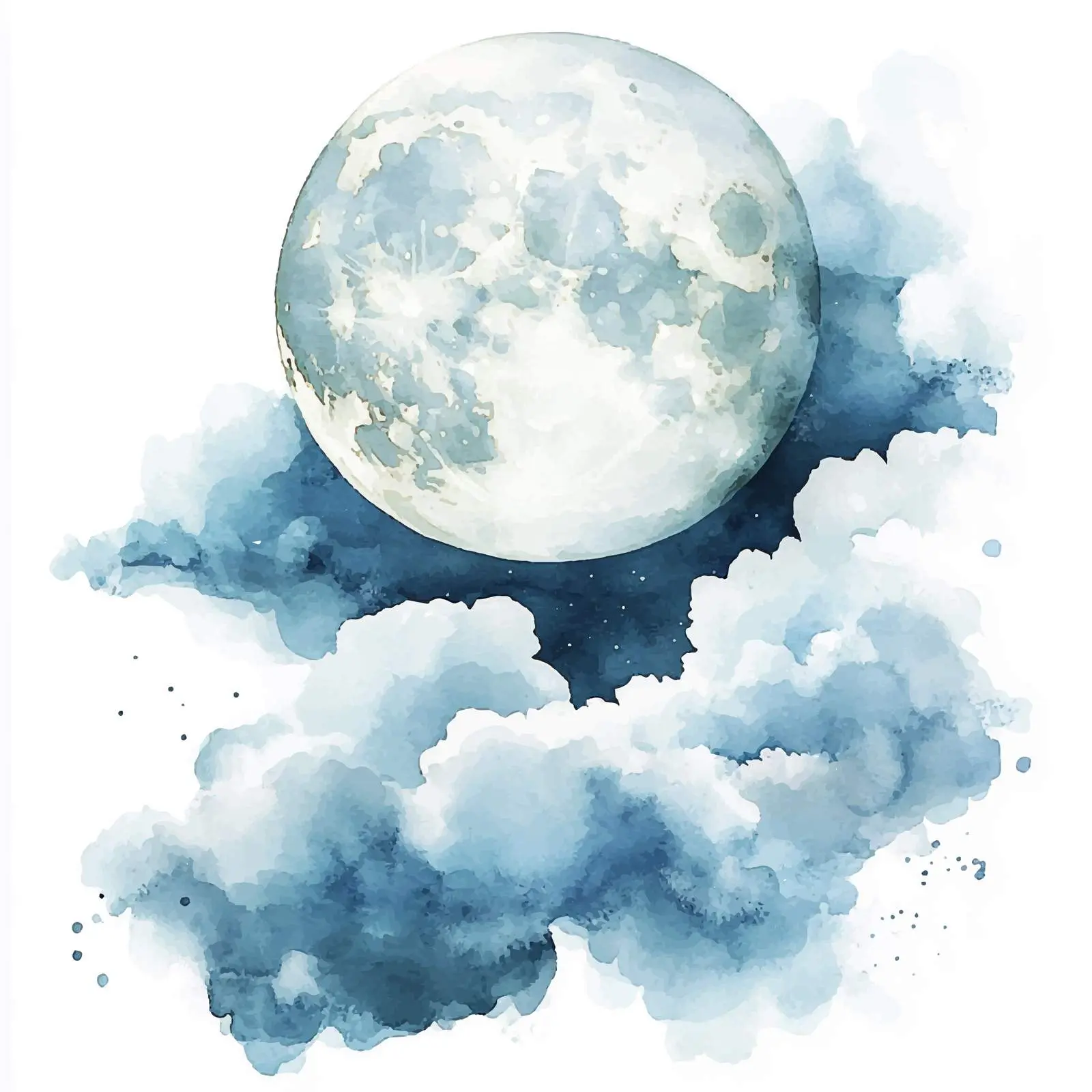 Watercolor Full Moon and Cloud Elements Vector Set – free art for print image from Dotvec