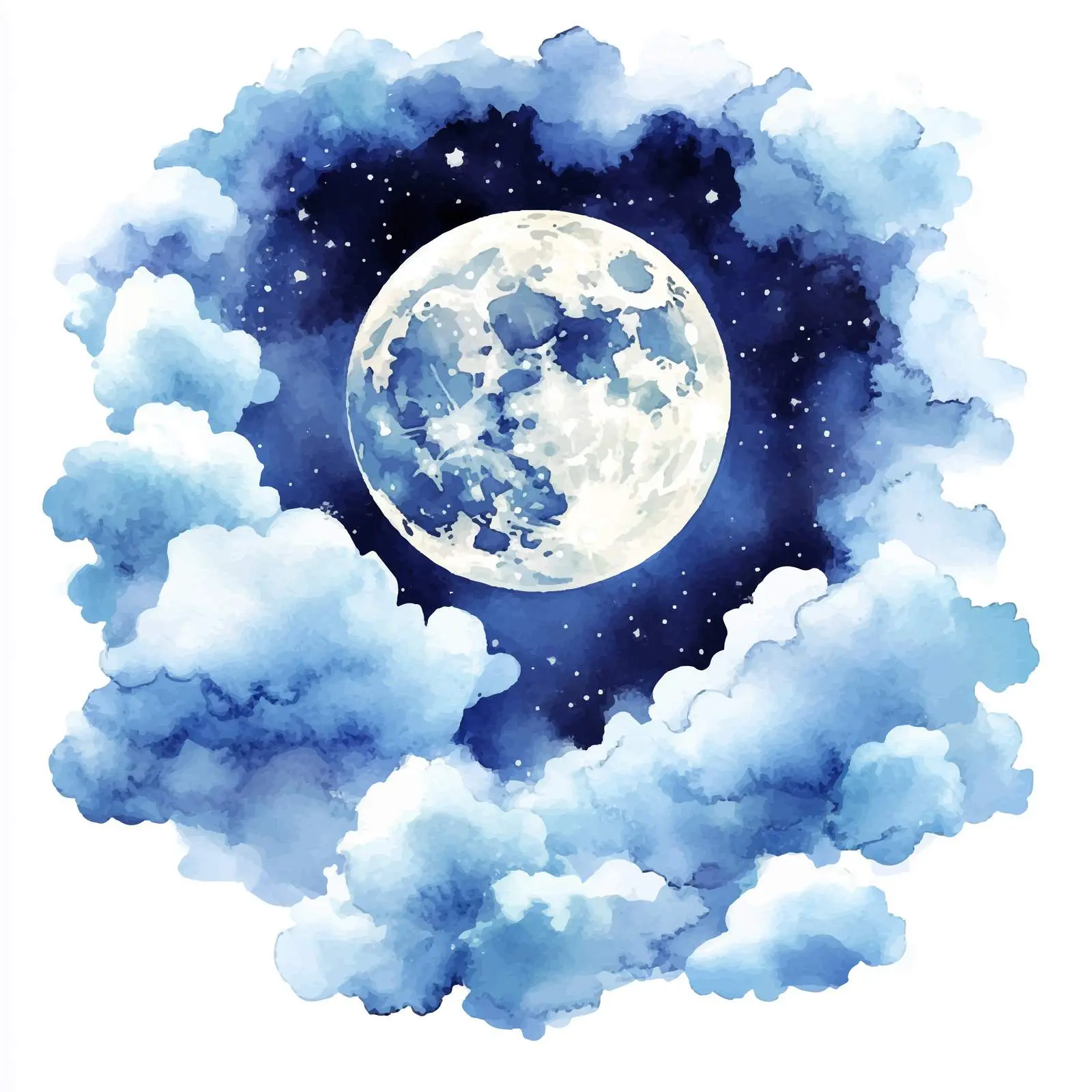 Watercolor Full Moon and Clouds Vector Elements – free isolated elements image from Dotvec