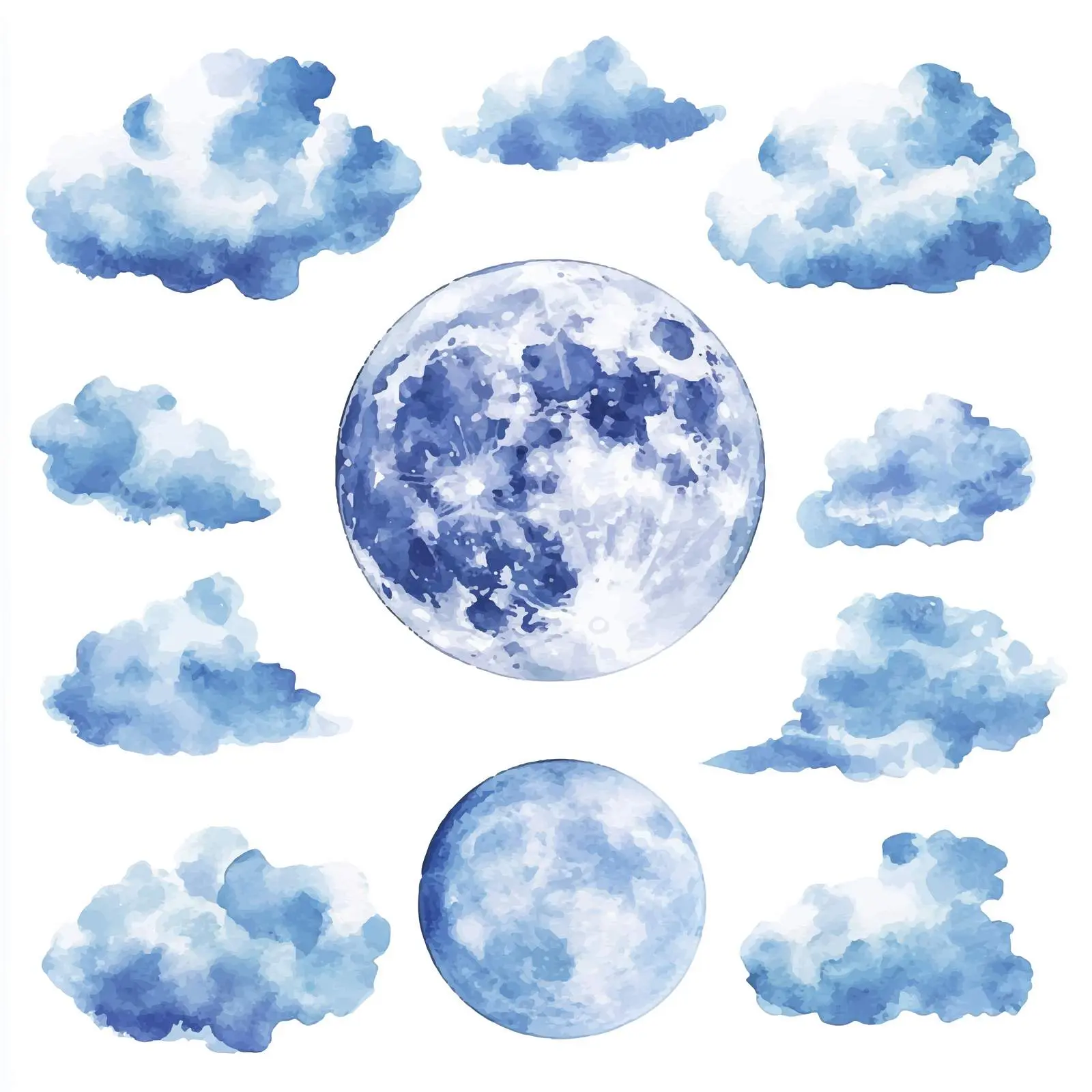 Watercolor Full Moon and Clouds Vector Elements – free full moon image from Dotvec