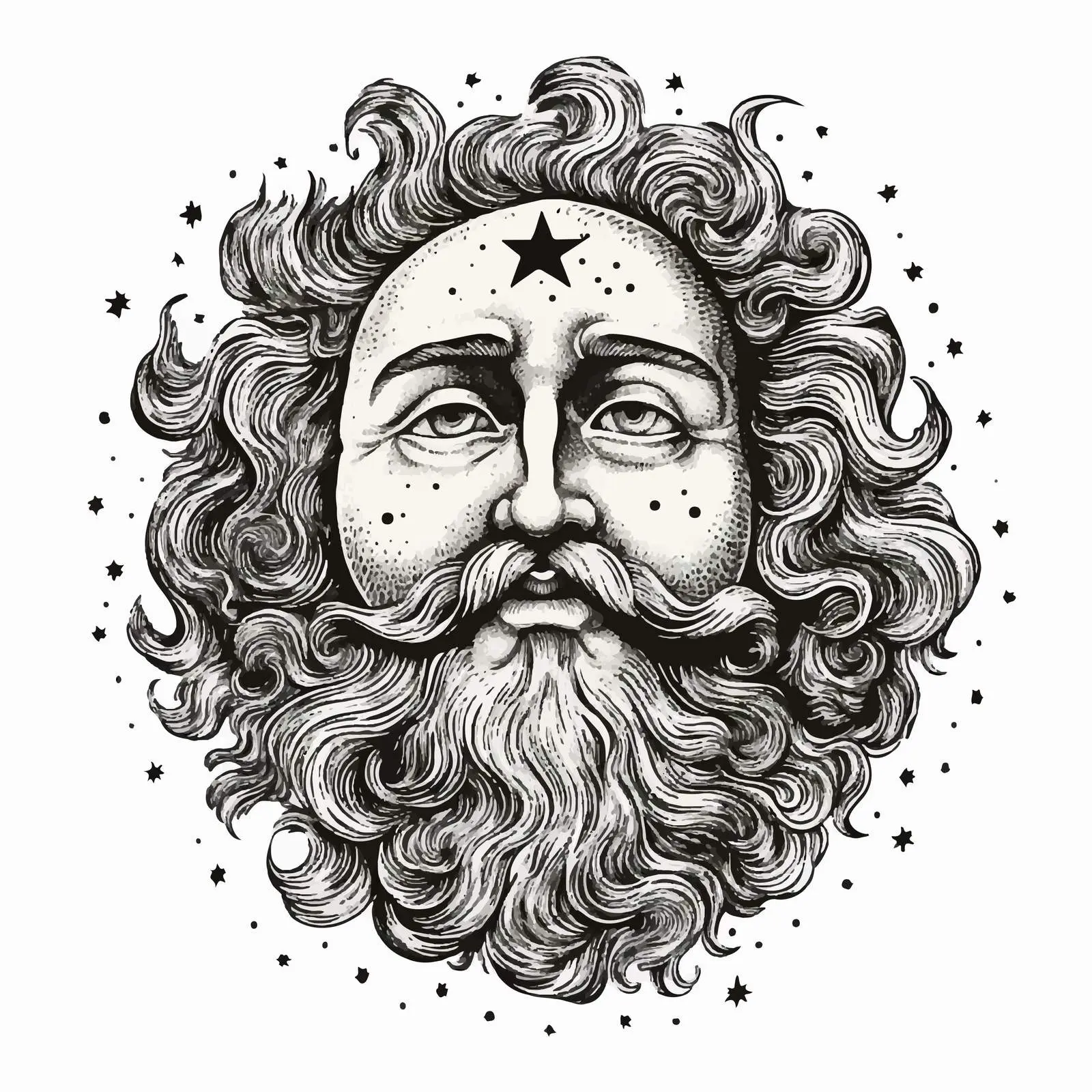 Medieval Engraving of Full Moon with Face – free art for home image from Dotvec