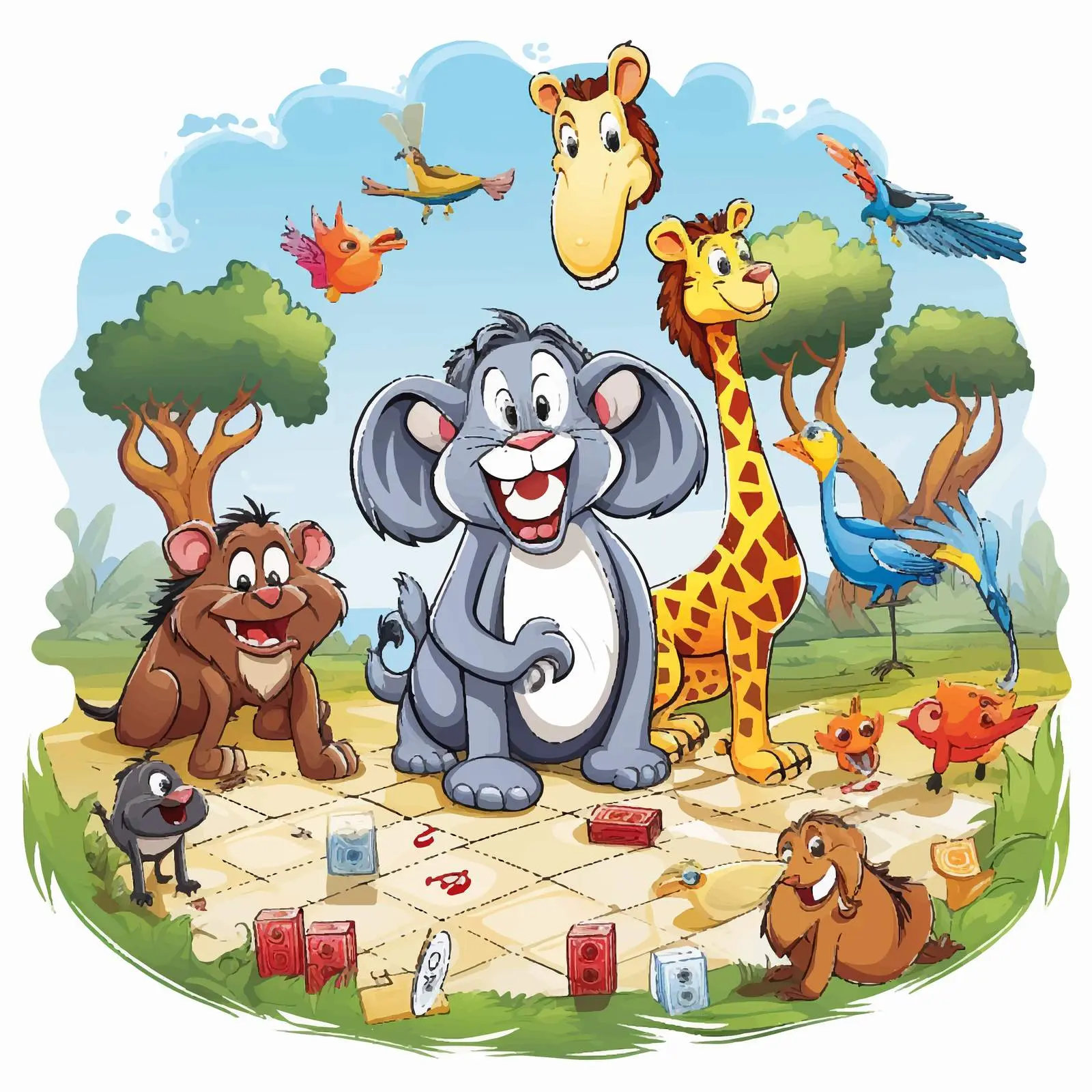 Fun Animal Board Game Vector Illustration Template — free download from Dotvec