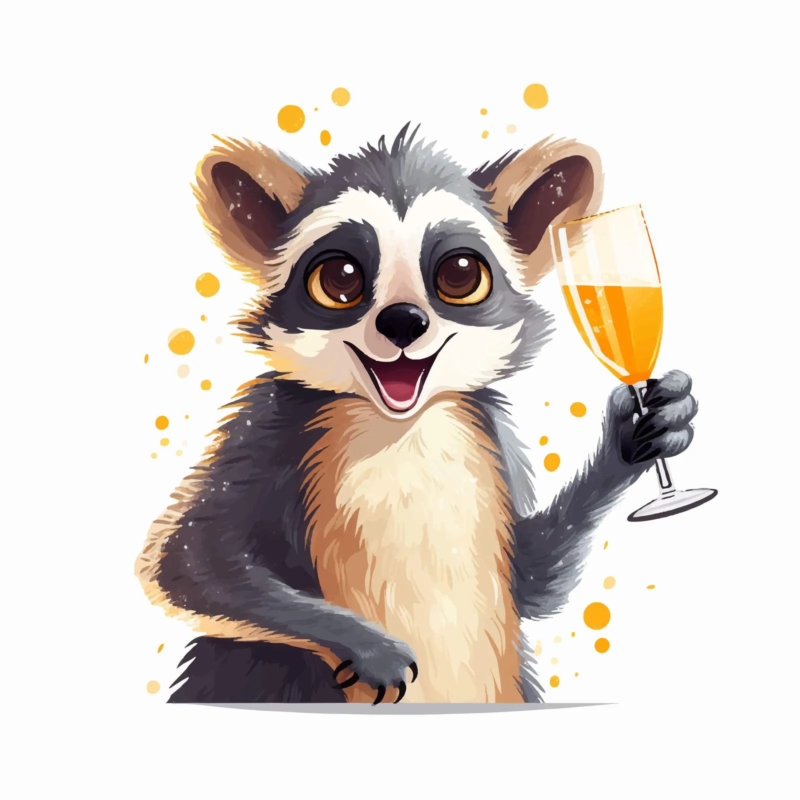 Happy Lemur Celebrating with Champagne — free download from Dotvec