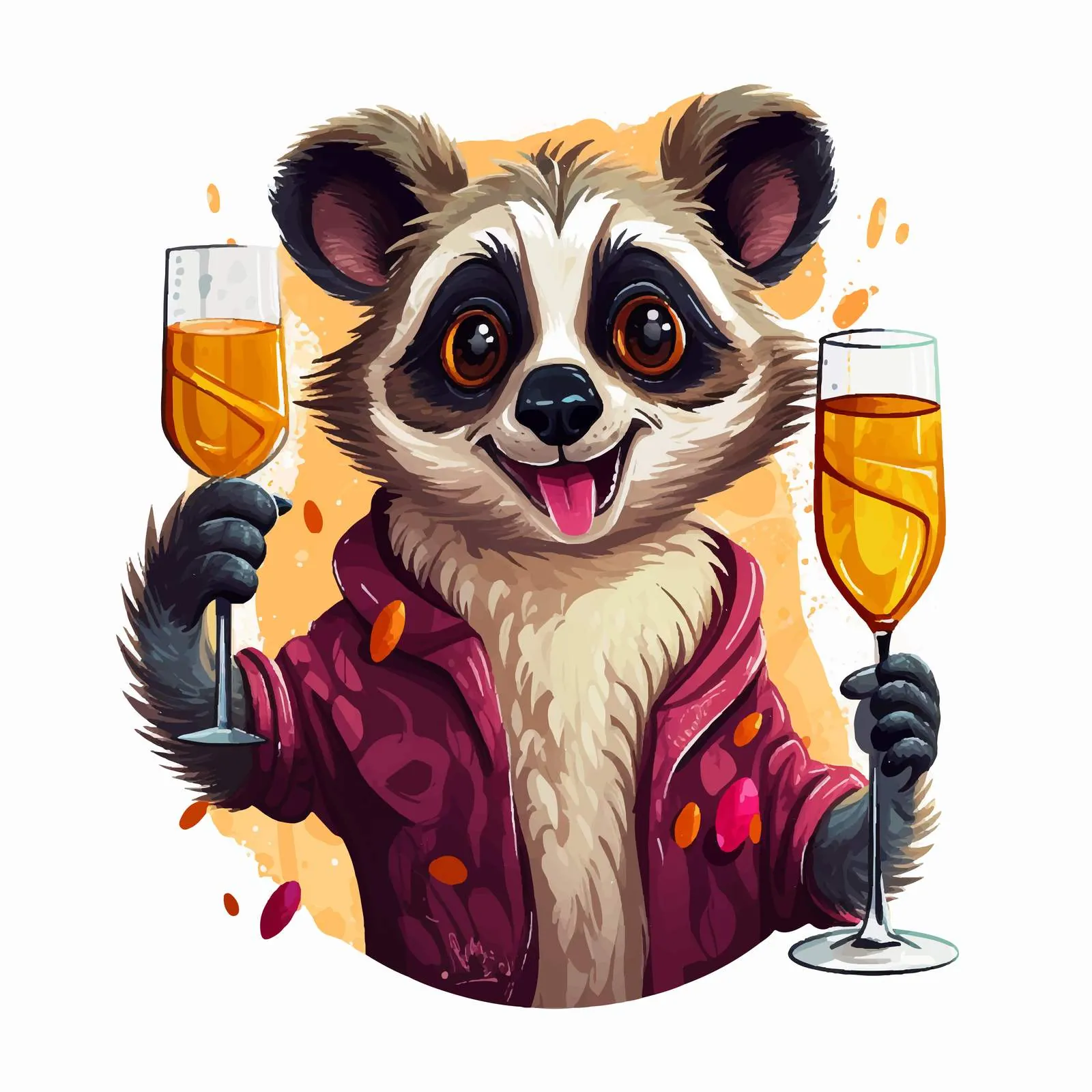 Lemur Celebrating with Champagne and Holiday Cheer — free download from Dotvec