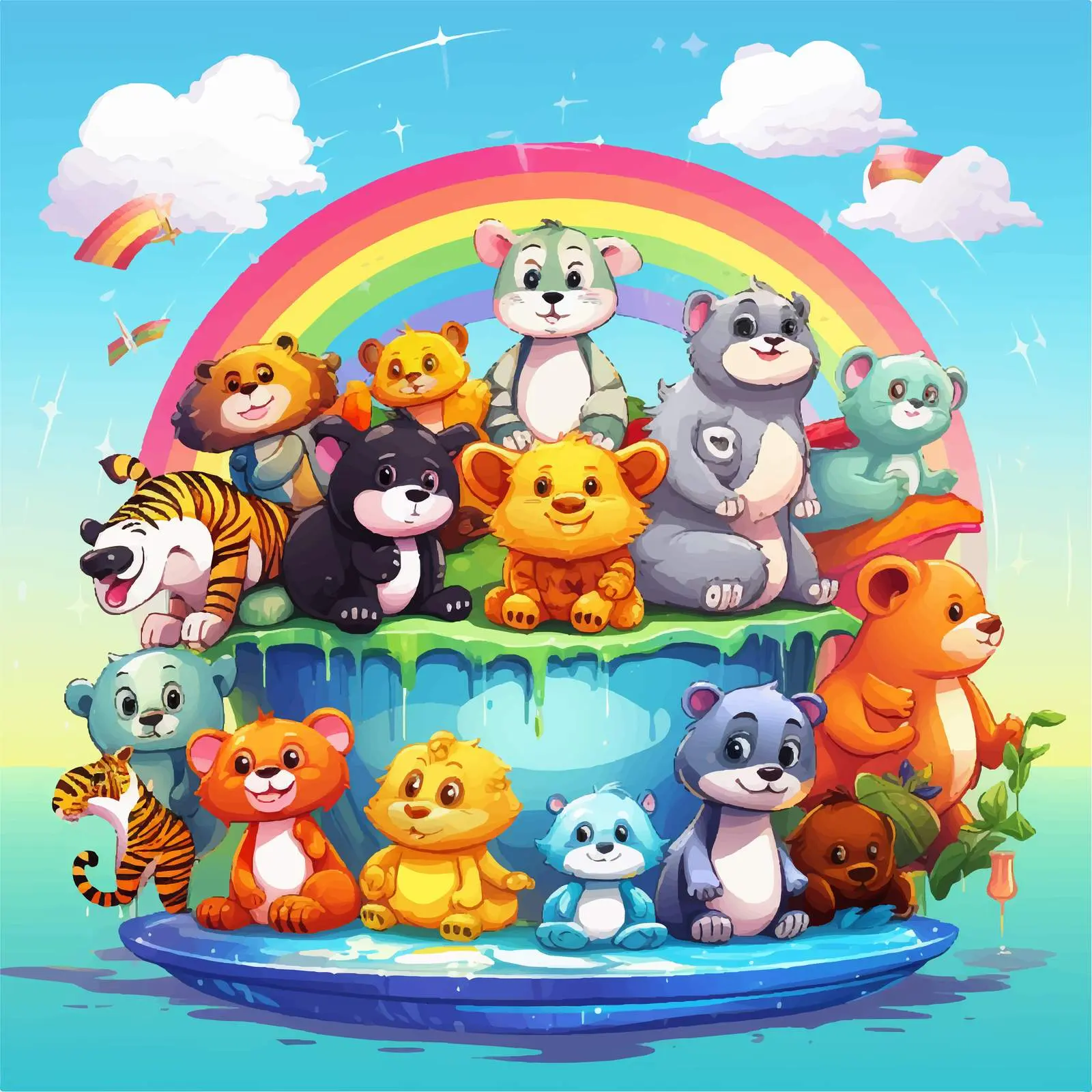 Playful Animals on Rainbow Gradient Background — free download from Dotvec