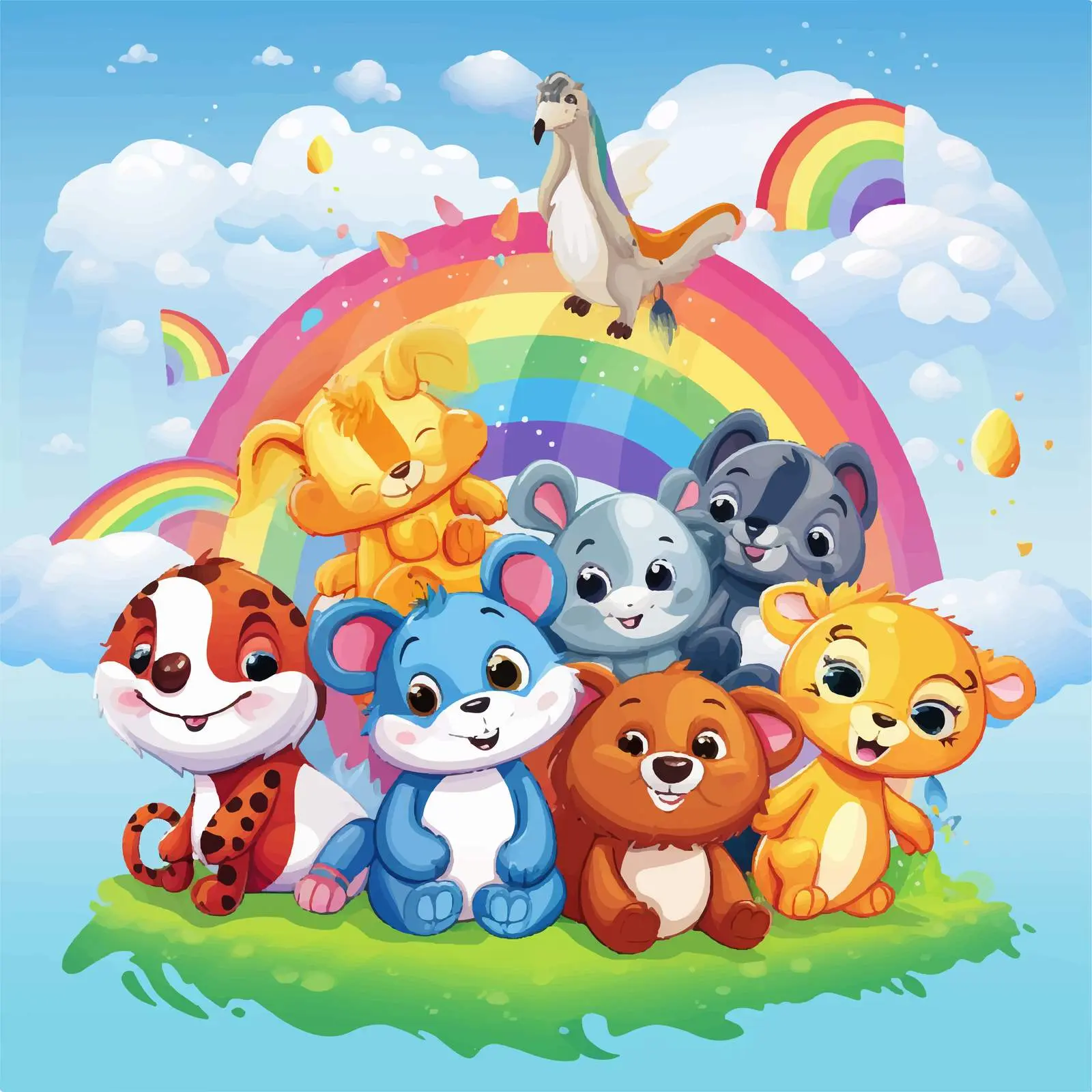 Funny Animals Playing on Rainbow Gradient Background – free entertaining visuals image from Dotvec