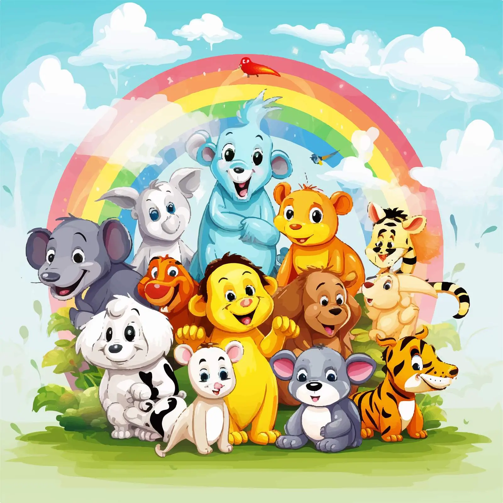 Funny Animals on Rainbow Gradient Background — free download from Dotvec