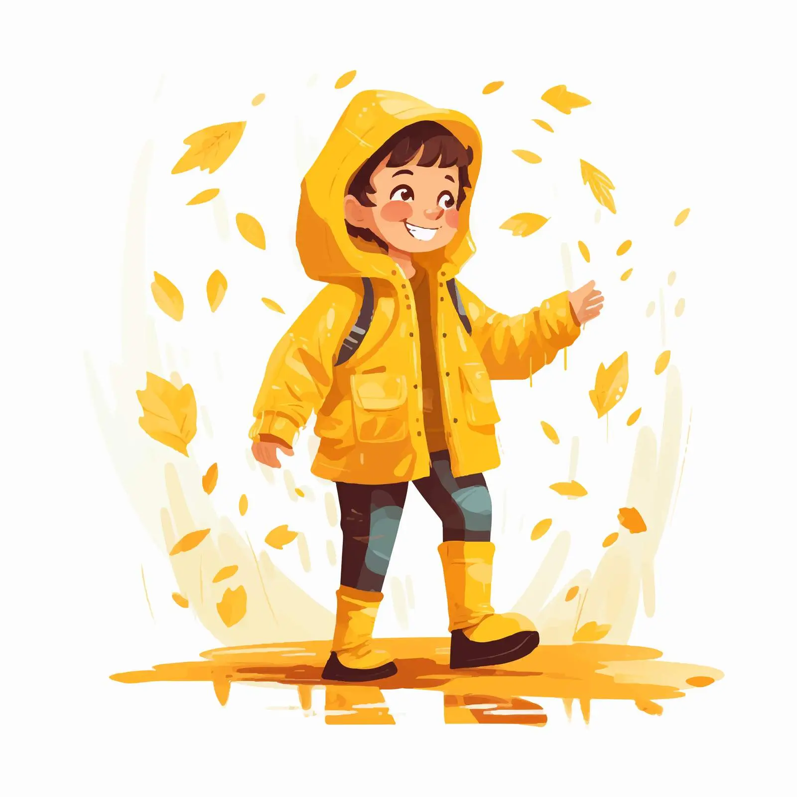 Boy in Raincoat Playing in Autumn Puddle — free download from Dotvec