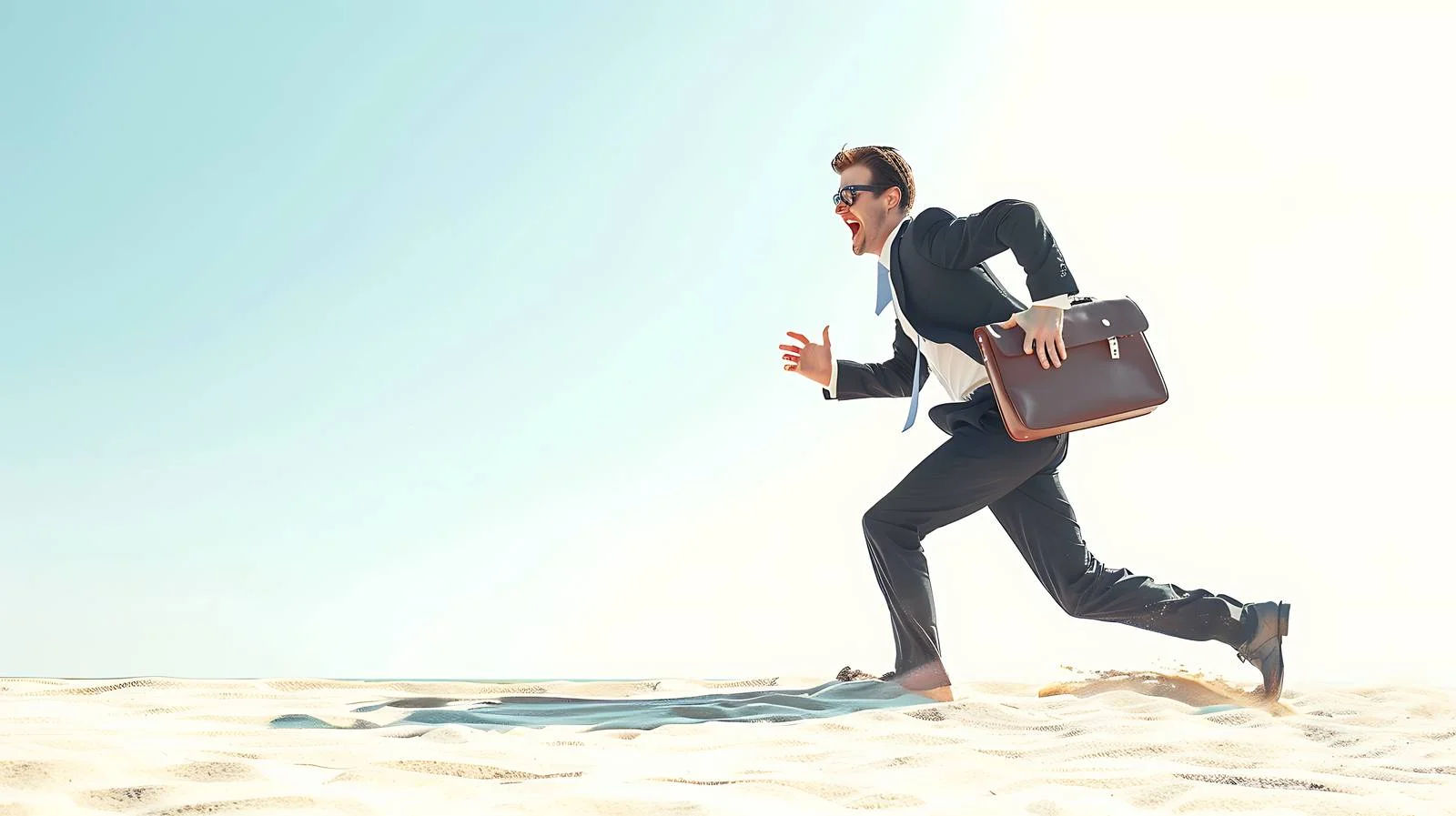 Businessman Escapes Office for Beach Run — free download from Dotvec