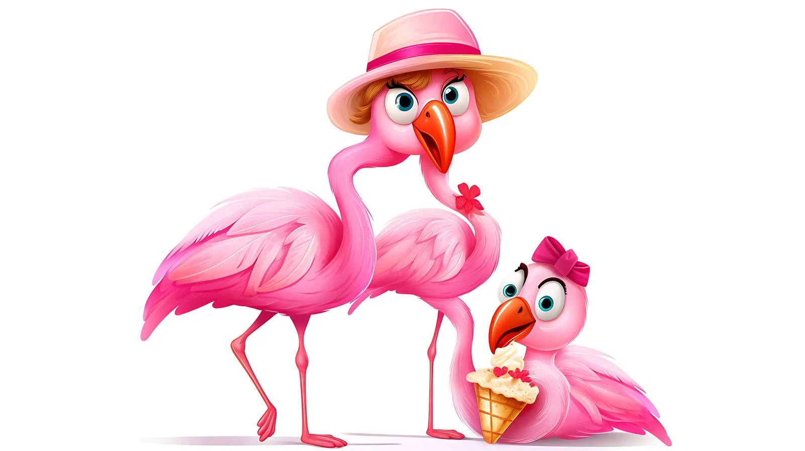 Whimsical cartoon flamingo duo ice cream feast — free download from Dotvec