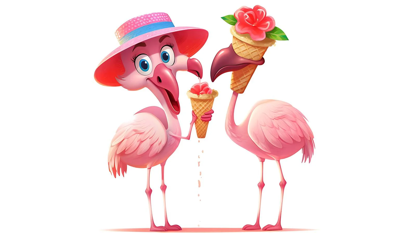 Whimsical flamingo duo enjoying ice treats — free download from Dotvec
