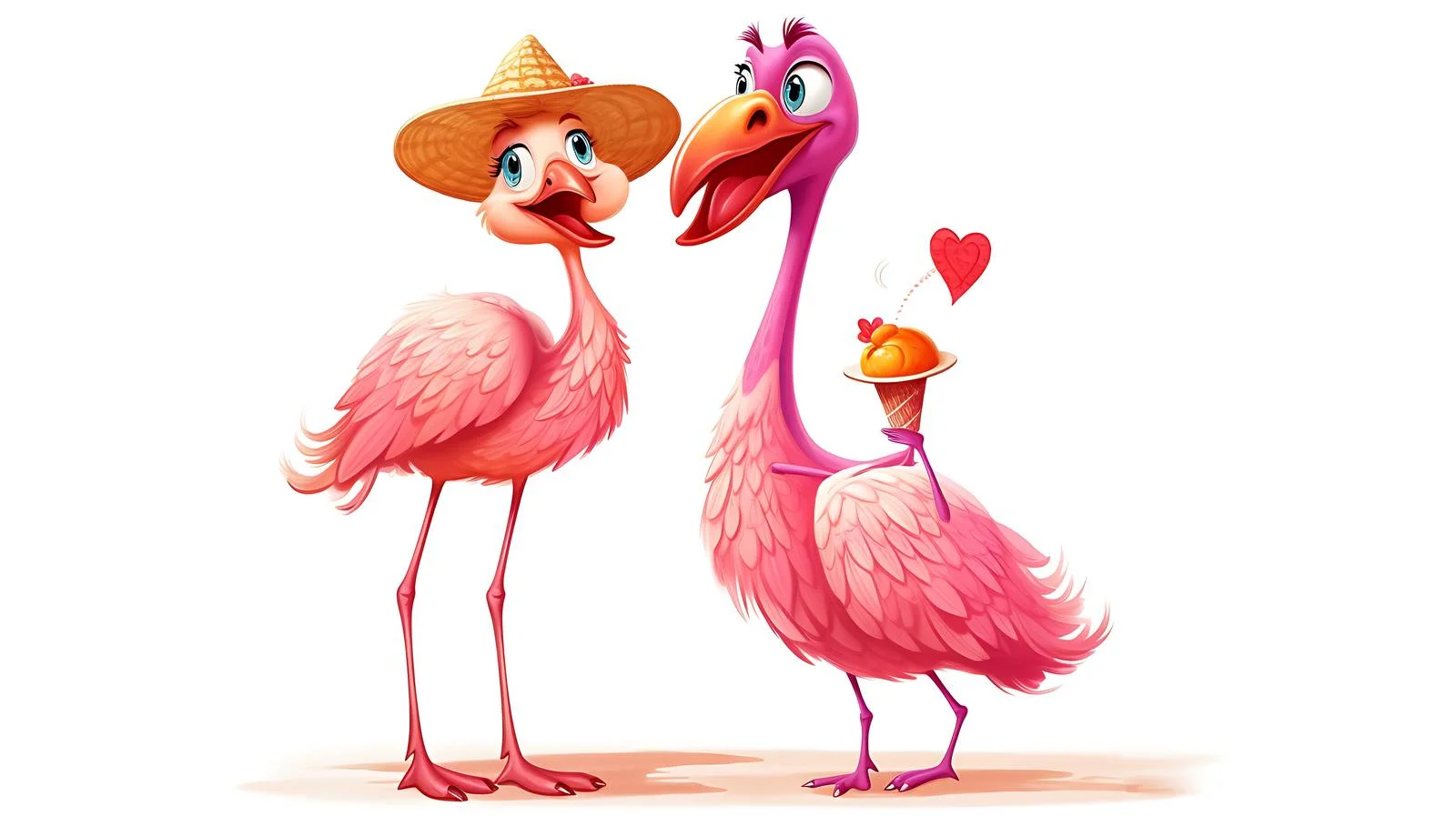 Whimsical depiction of flamingo parent feeding — free download from Dotvec