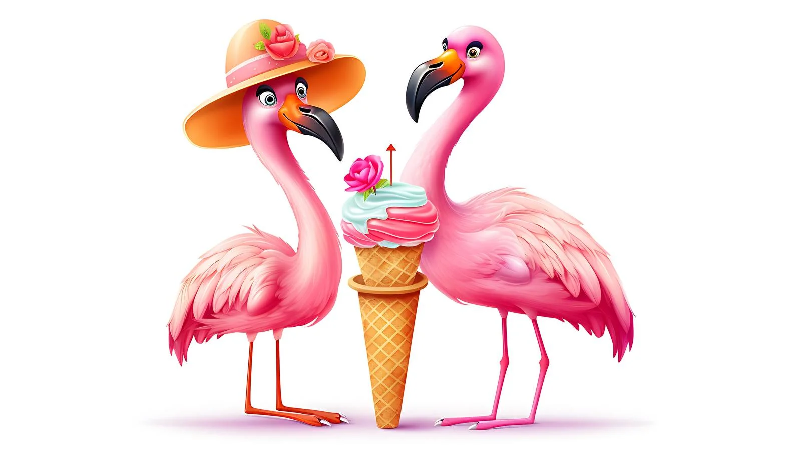 Whimsical Flamingo Family Enjoying Ice Cream — free download from Dotvec
