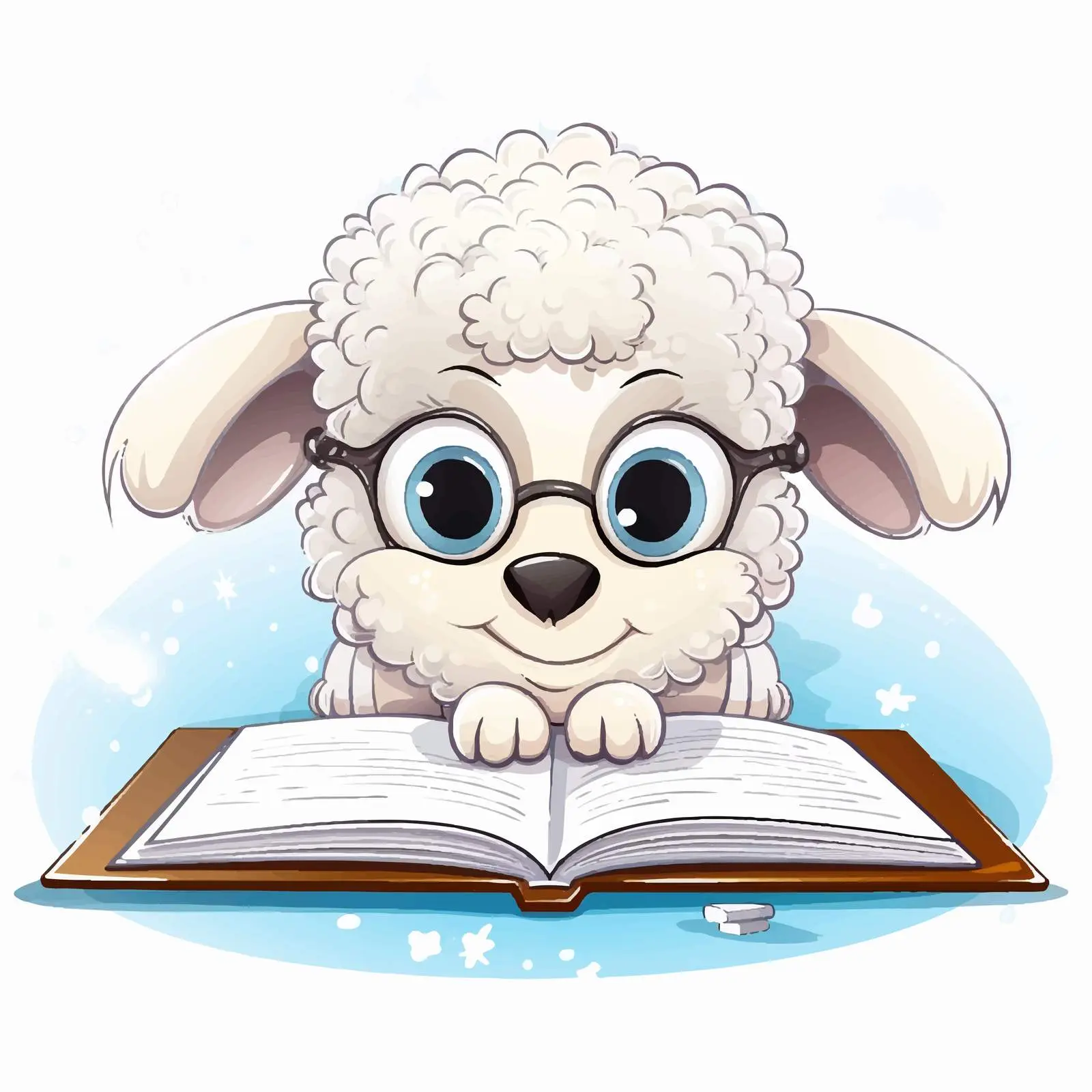 Funny Cartoon Sheep at Table with Open Book – free comical image from Dotvec