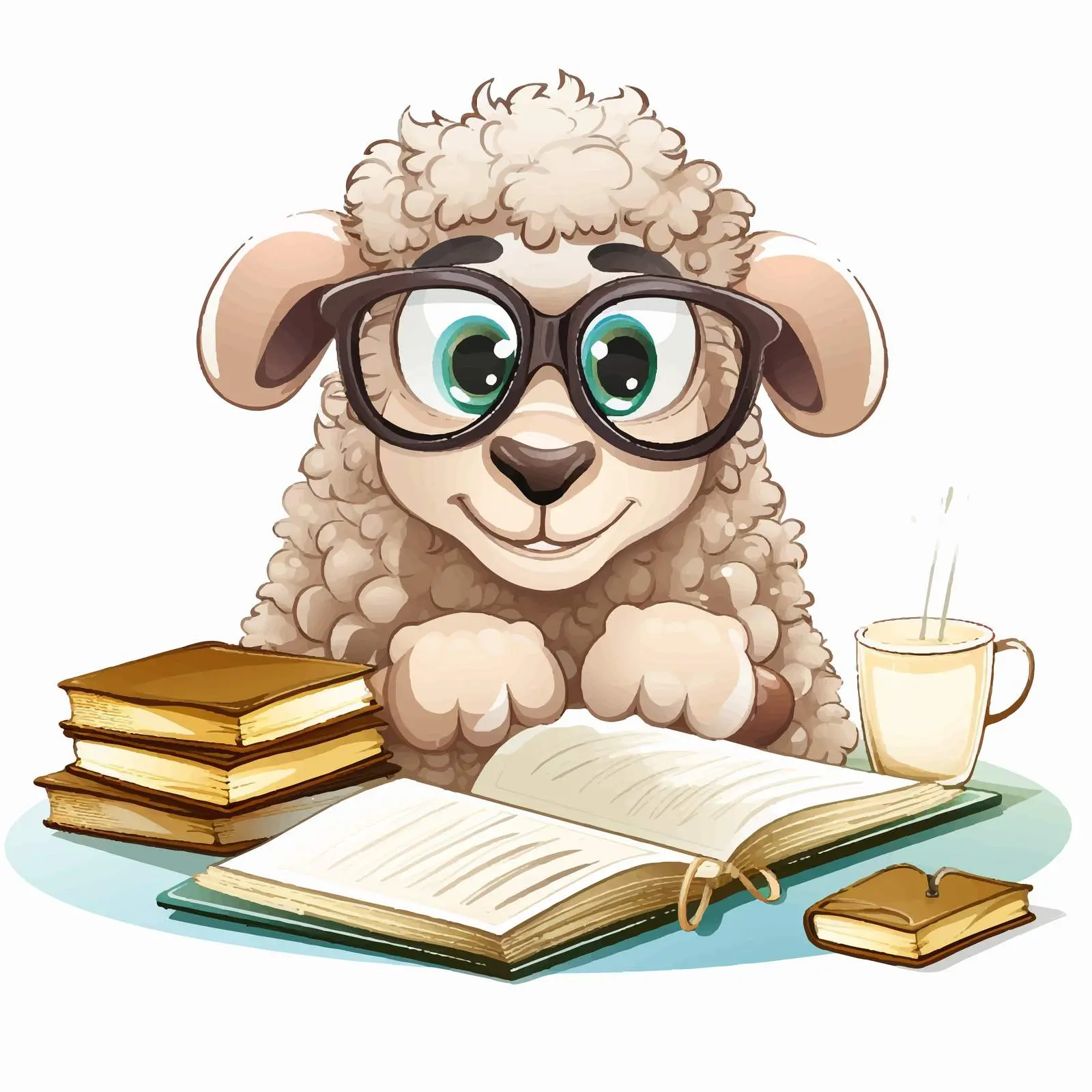 Funny Cartoon Sheep at Table with Book — free download from Dotvec