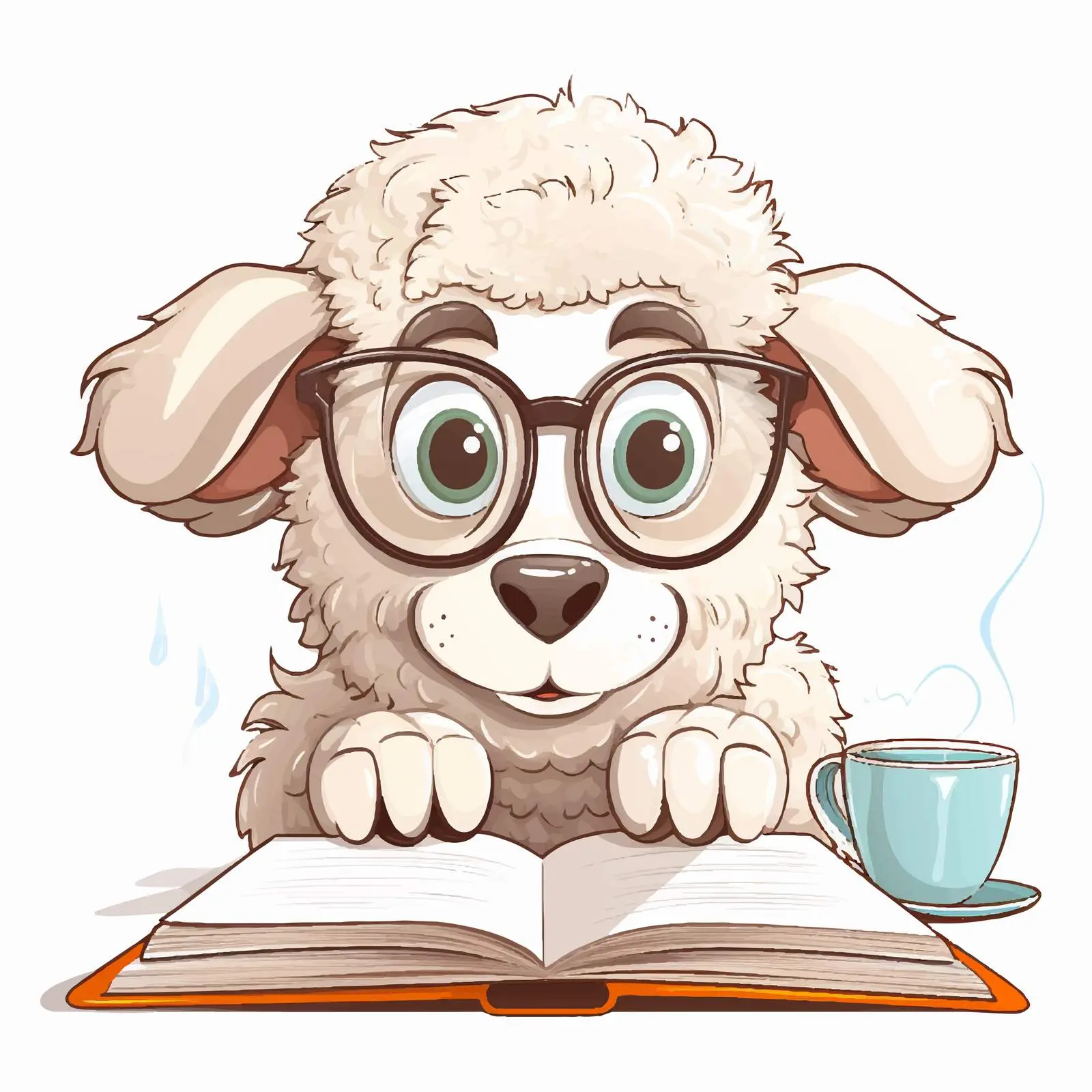 Cartoon Sheep at Table with Open Book – free comical image from Dotvec