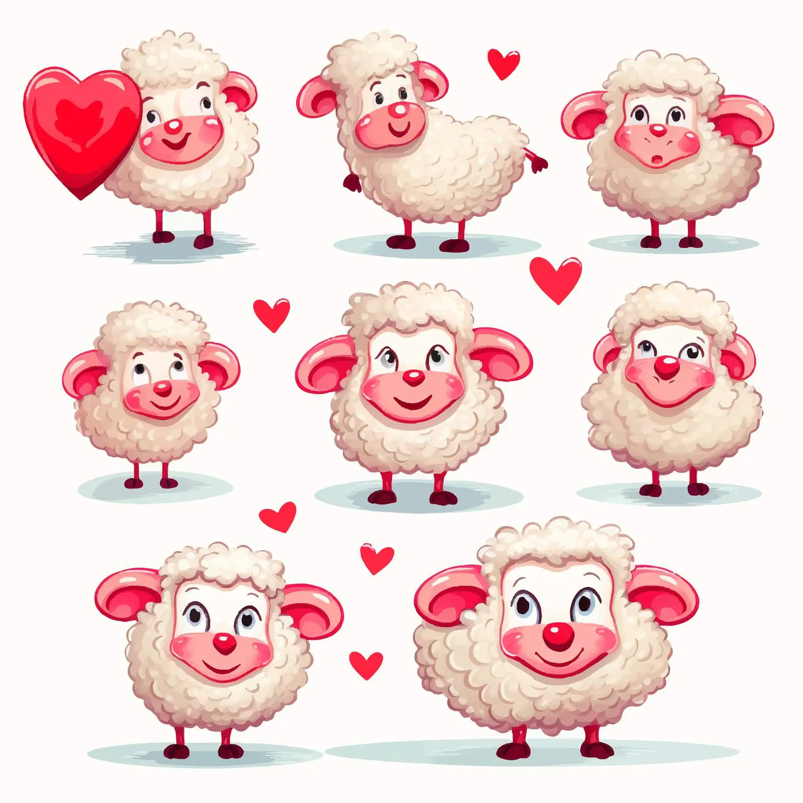 Cute Cartoon Sheep Love Hearts for Valentine's Day — free download from Dotvec