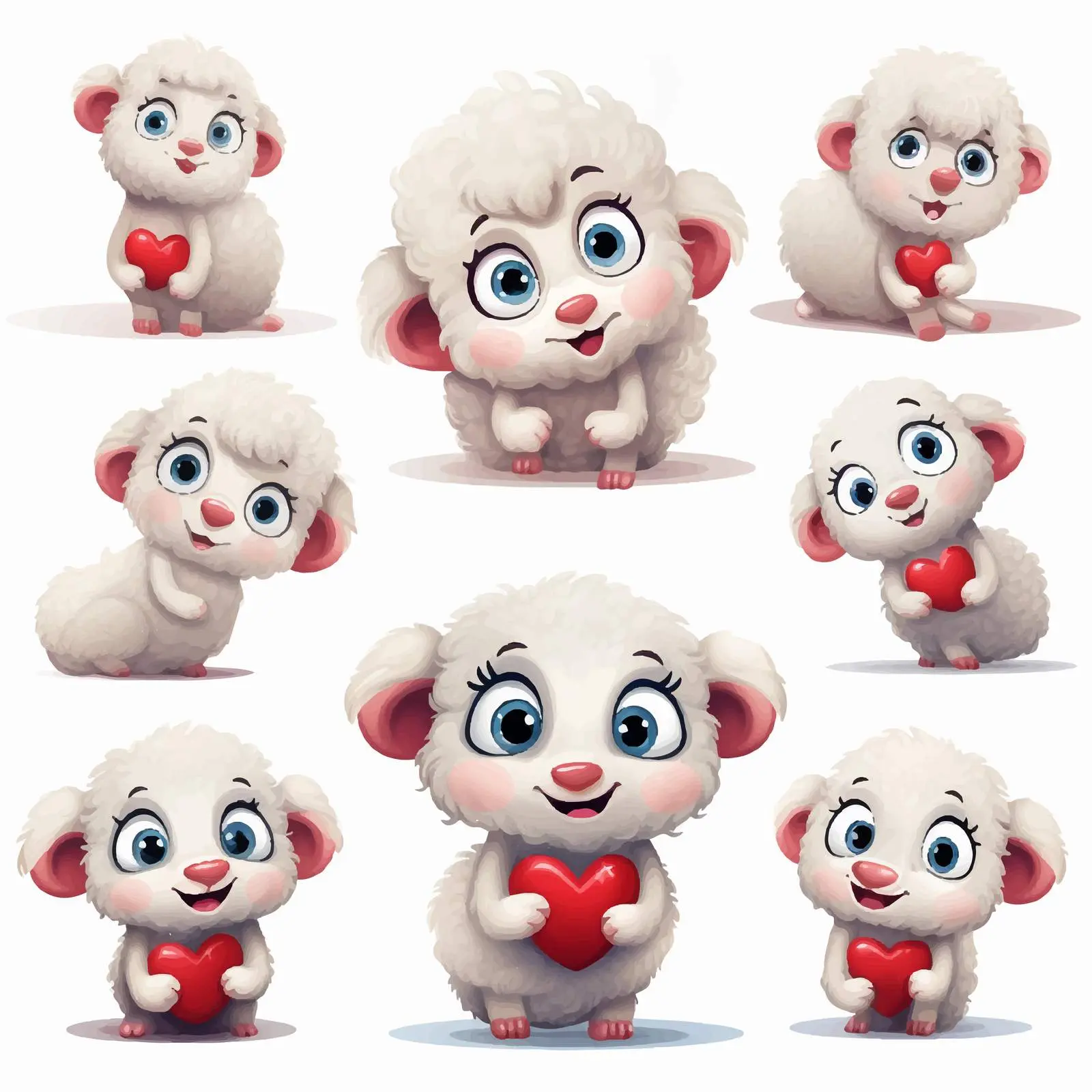Cute Cartoon Sheep with Hearts for Valentine's Day – free adorable character image from Dotvec