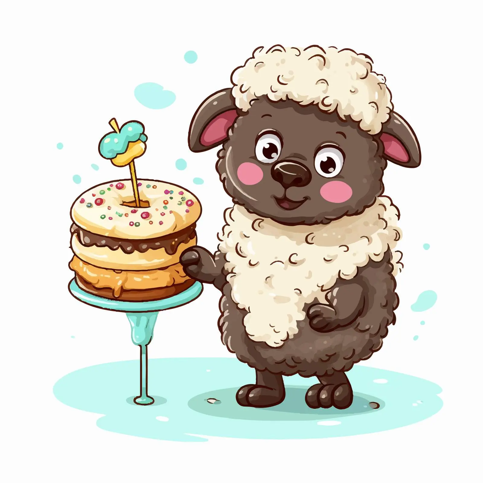 Funny Cartoon Sheep with Chocolate Donut — free download from Dotvec