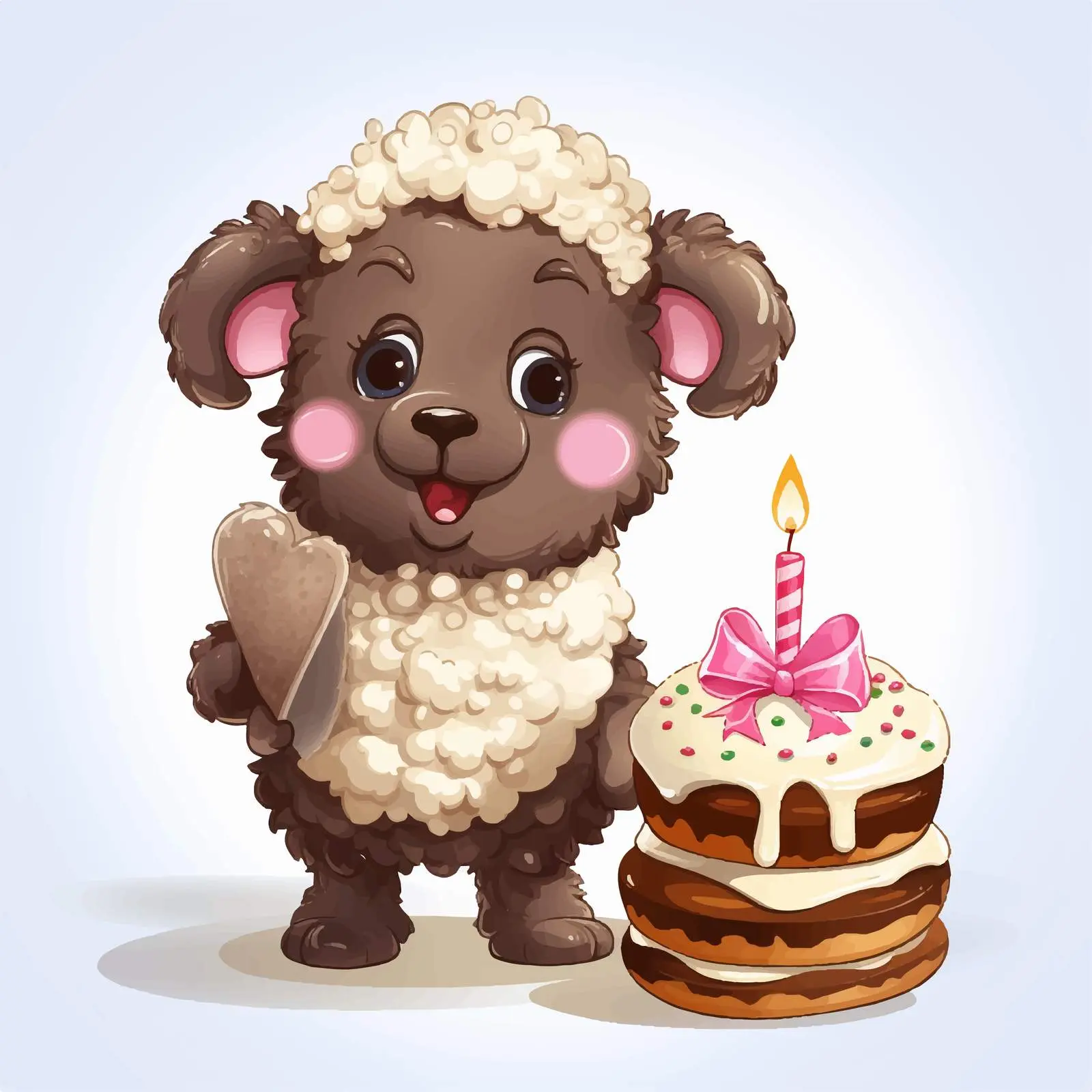 Funny Cartoon Sheep with Chocolate Donut – free birthday theme image from Dotvec