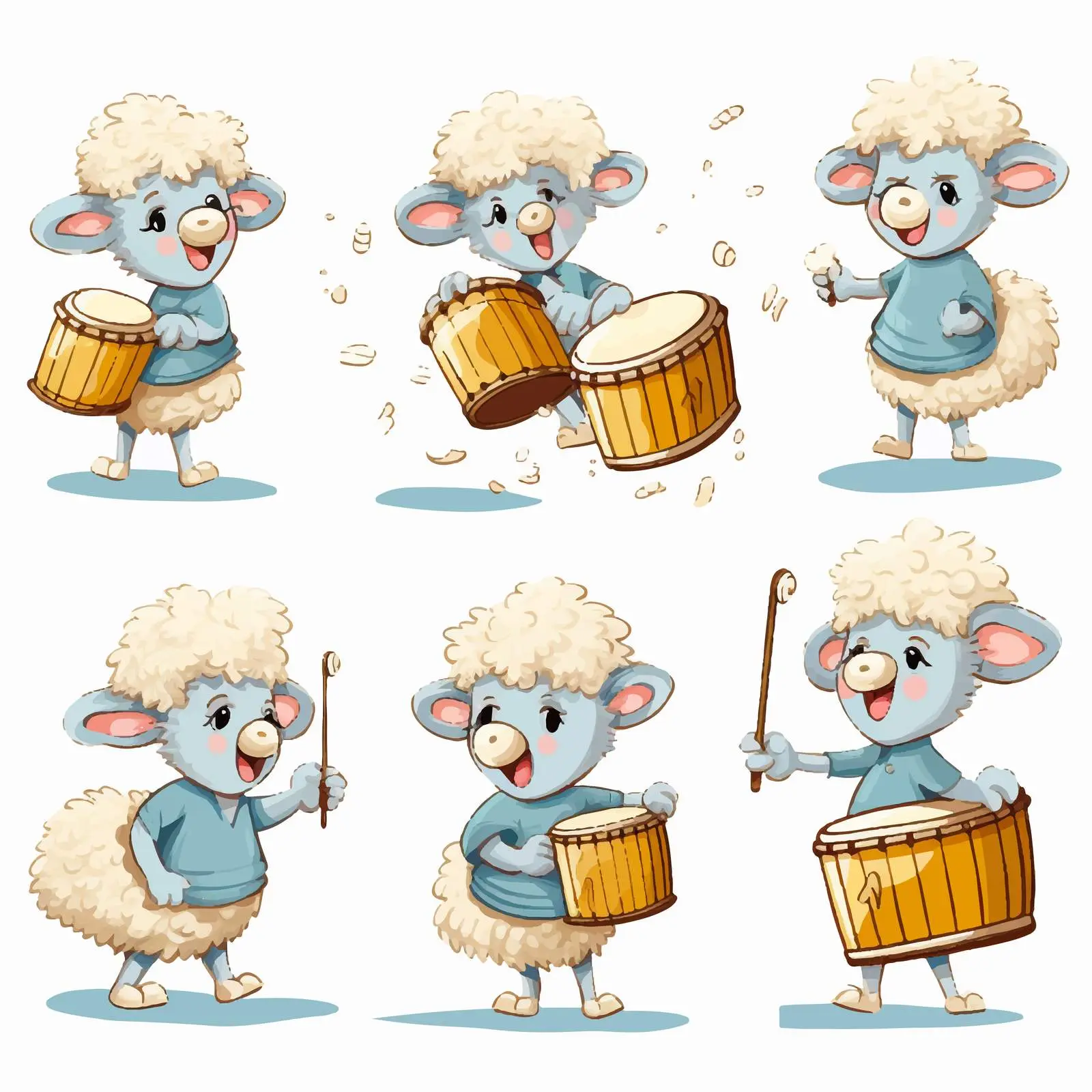 Funny Cartoon Sheep Playing Drum Vector Art – free comical image from Dotvec