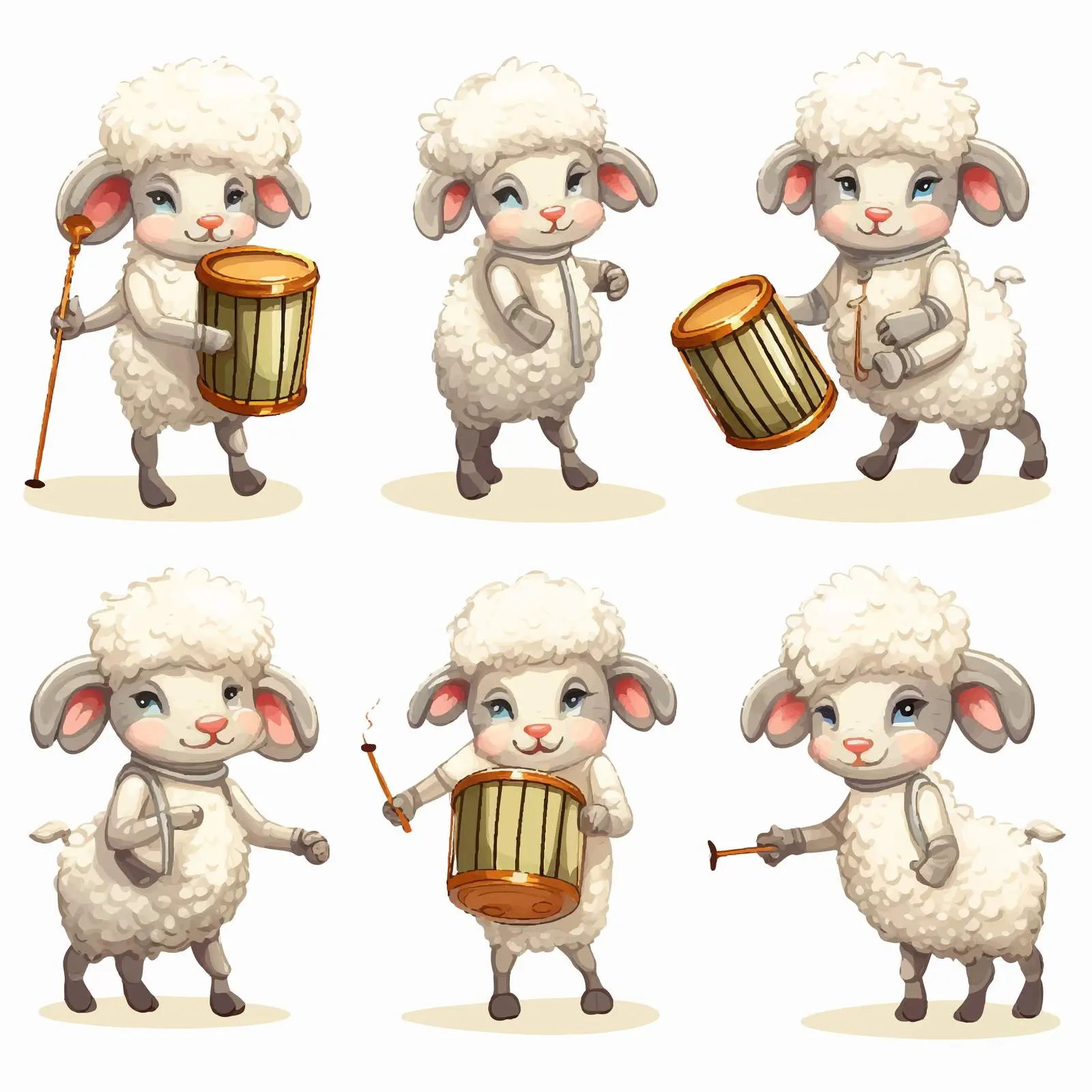Funny Cartoon Sheep Playing Drum Graphic — free download from Dotvec